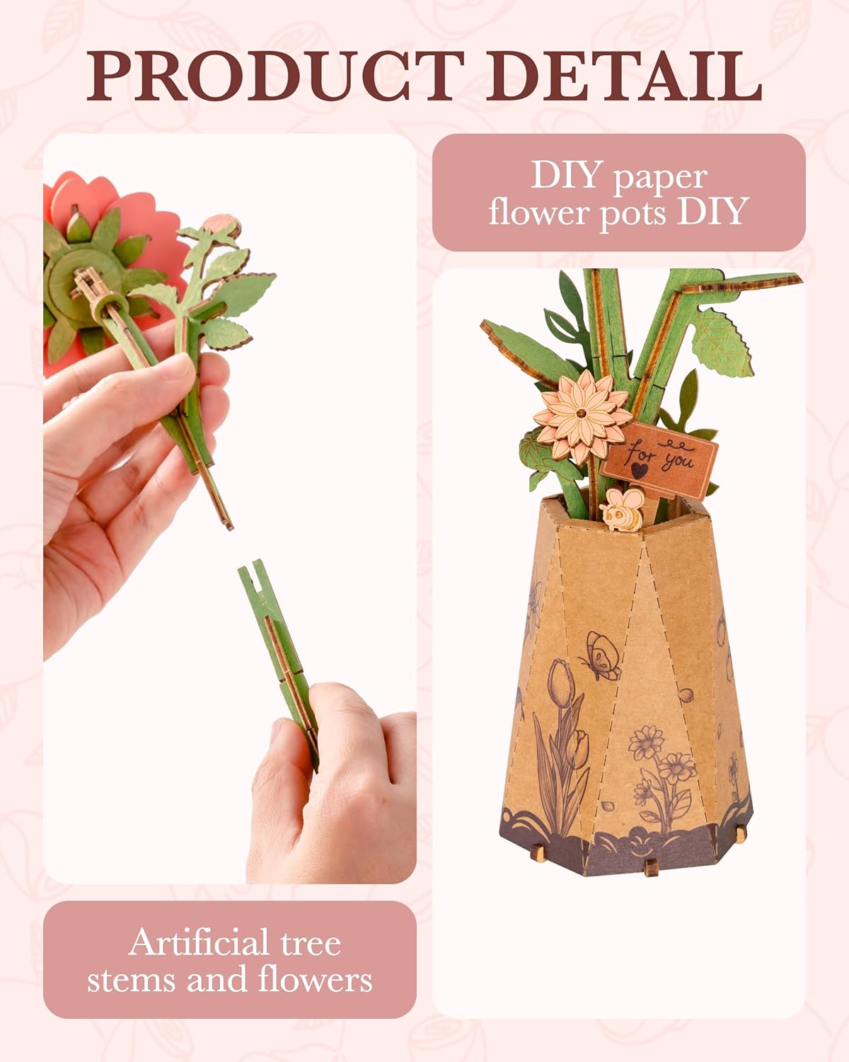 Thumbnail 1 de ROBOTIME 3D Wooden Pink Dahlia Flower – DIY Craft Kit for Adults