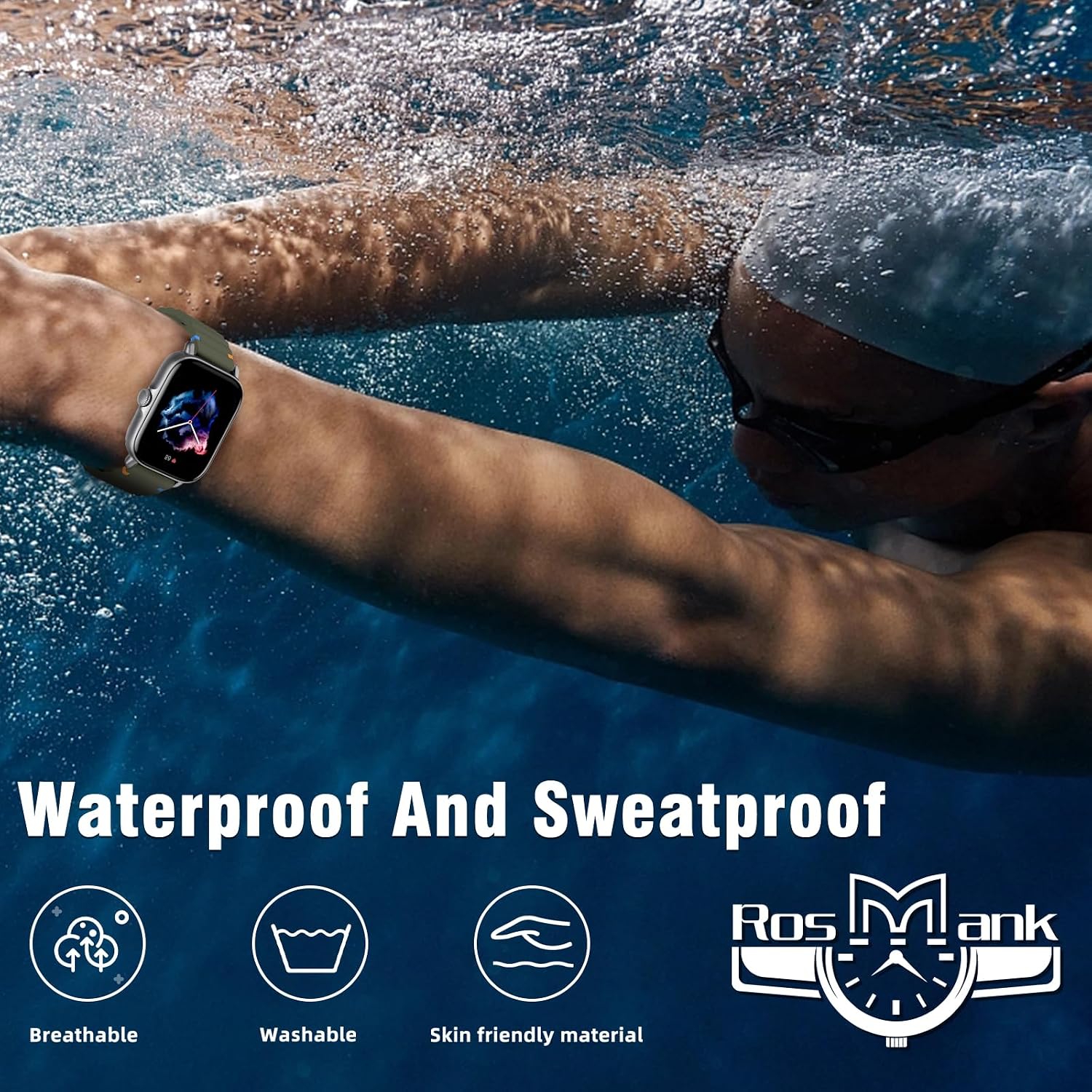 Detalle de RosMank 20mm Silicone Watch Band – compatible with Amazfit T-Rex 3 Pro and a wide range of 20mm watches