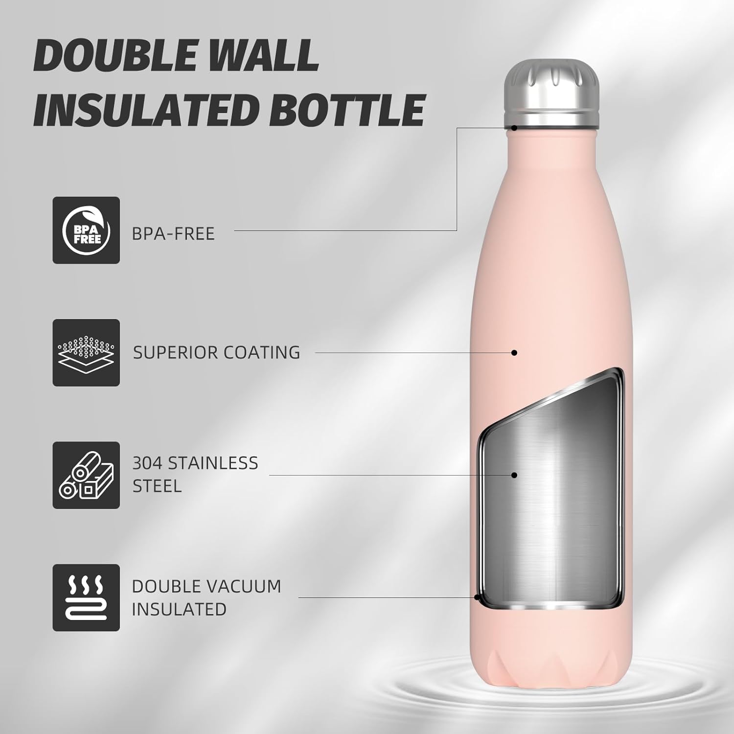 Thumbnail 5 de WATERSY 500ml Double Walled Stainless Steel Insulated Water Bottle (Nectarine)