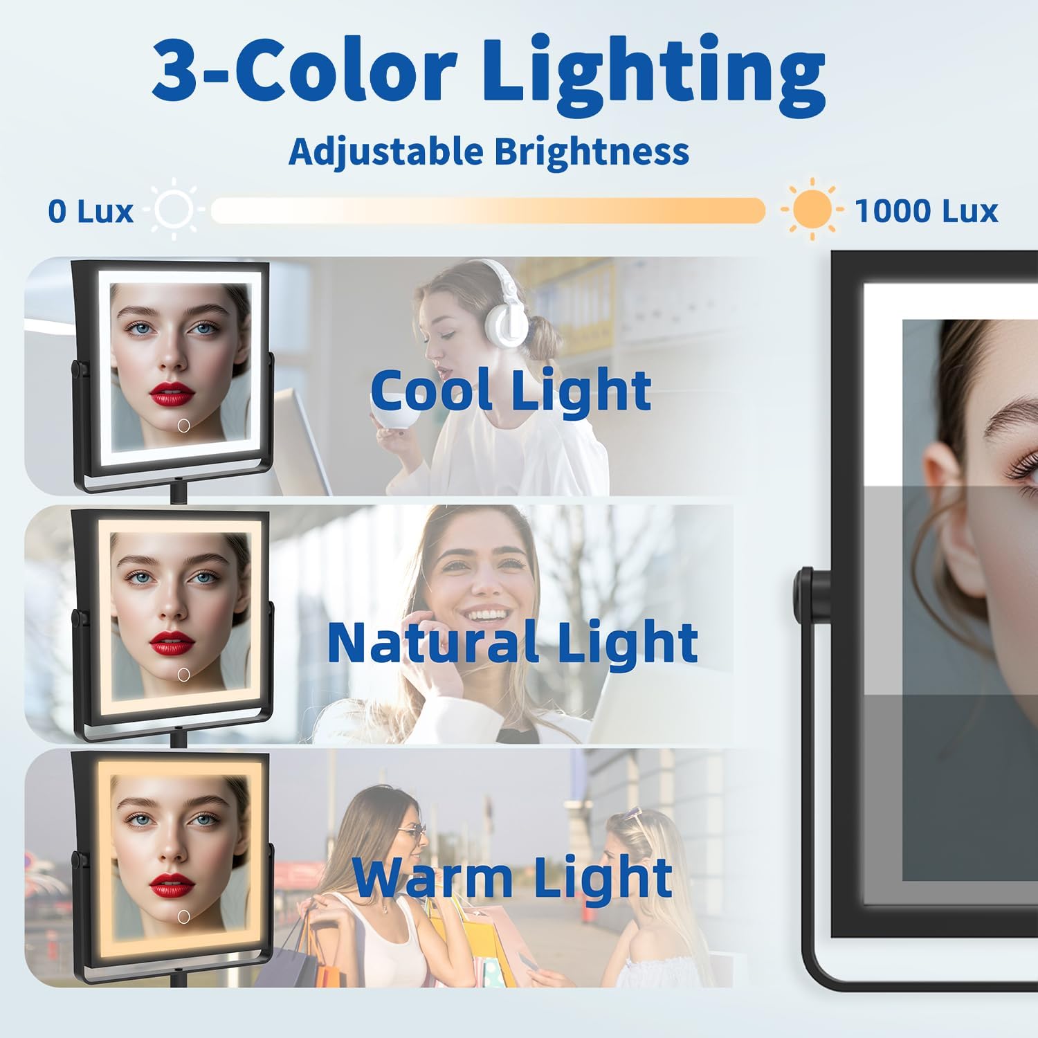 Thumbnail 5 de Ruacq Rechargeable Wall Mounted Makeup Mirror with Lights (1X/10X, 3-Color Dimmable, 360° Arm)