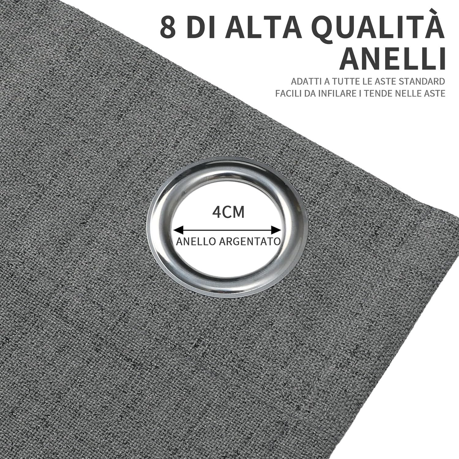 Thumbnail 4 de Joydeco tende oscuranti 100% con occhielli in lino sintetico, 2 pannelli grigio (2xL140xA245)