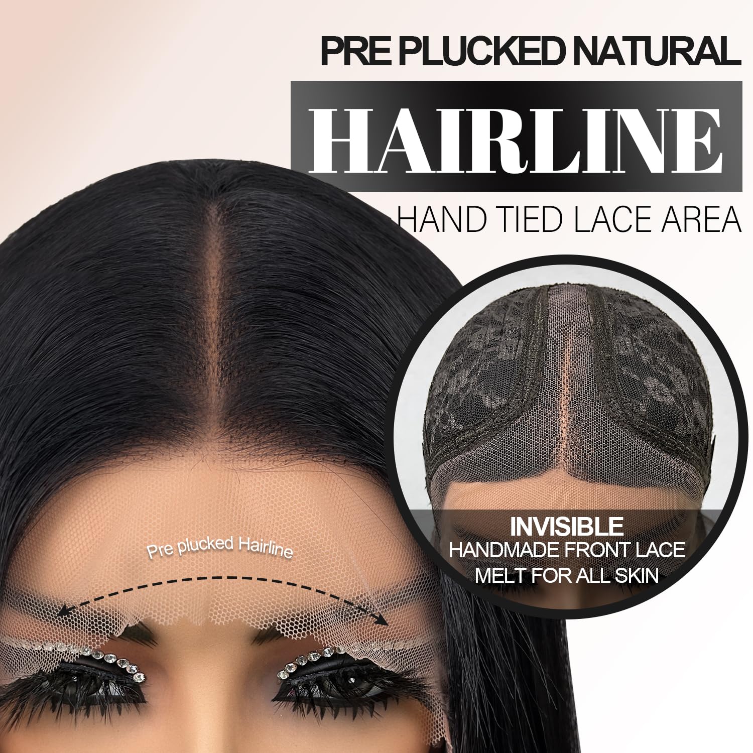 Detalle 2 de Glueless Synthetic Lace Front Wig 26 Inches – 13x5x1 HD Lace, Natural Black (#1B) for Black Women