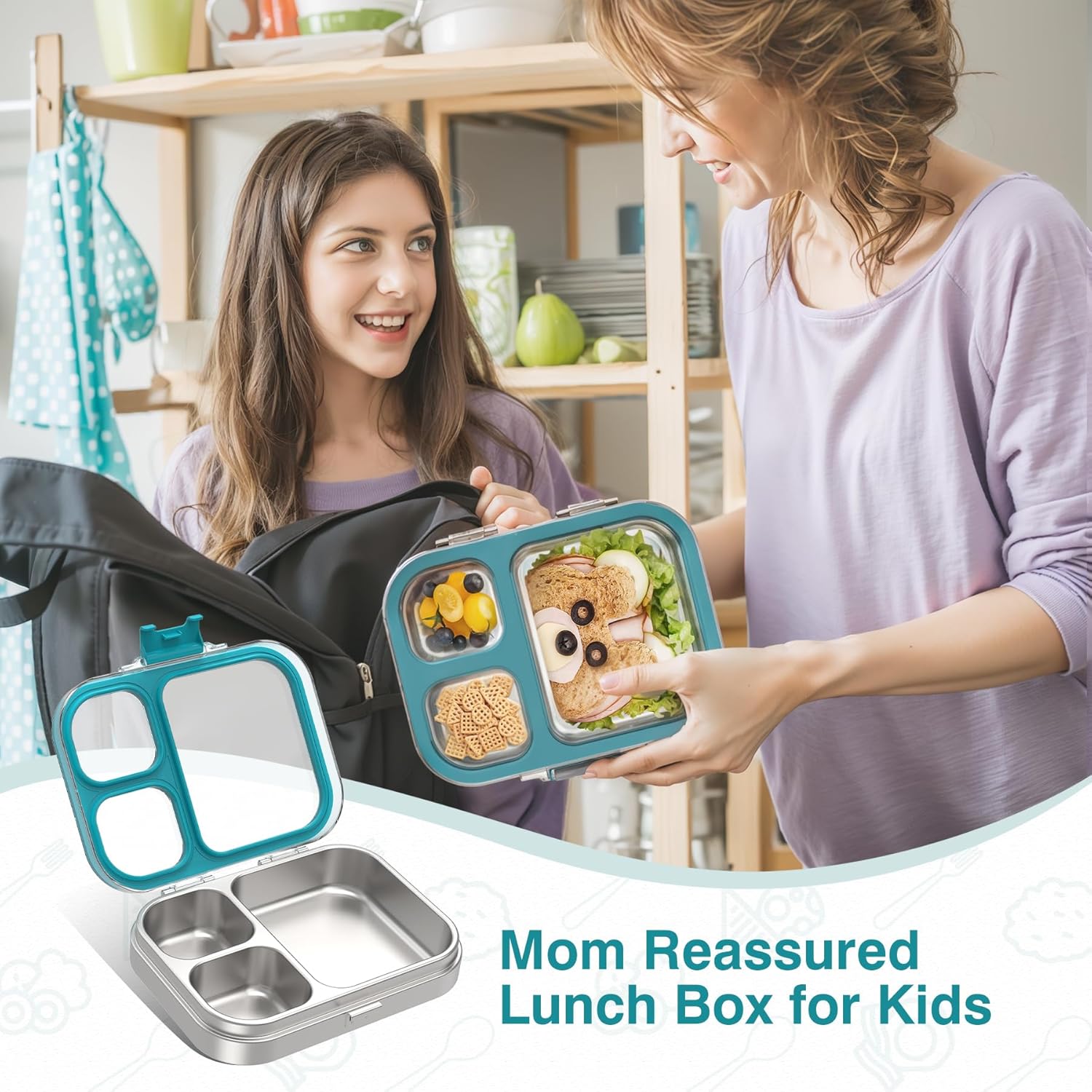 Thumbnail 4 de HOMEKOL Stainless Steel Bento Lunch Box, Blue – 3-Compartment, Leak-Proof (Not Insulated) 800ml