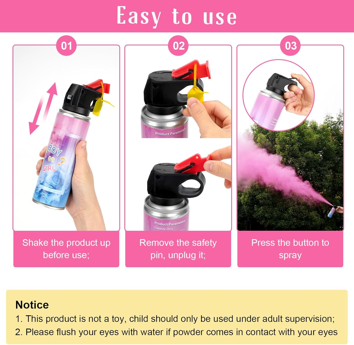 Detalle 2 de RISEMART Gender Reveal Rauchbombe – Rosa, 2 Stück | Biologisch abbaubar