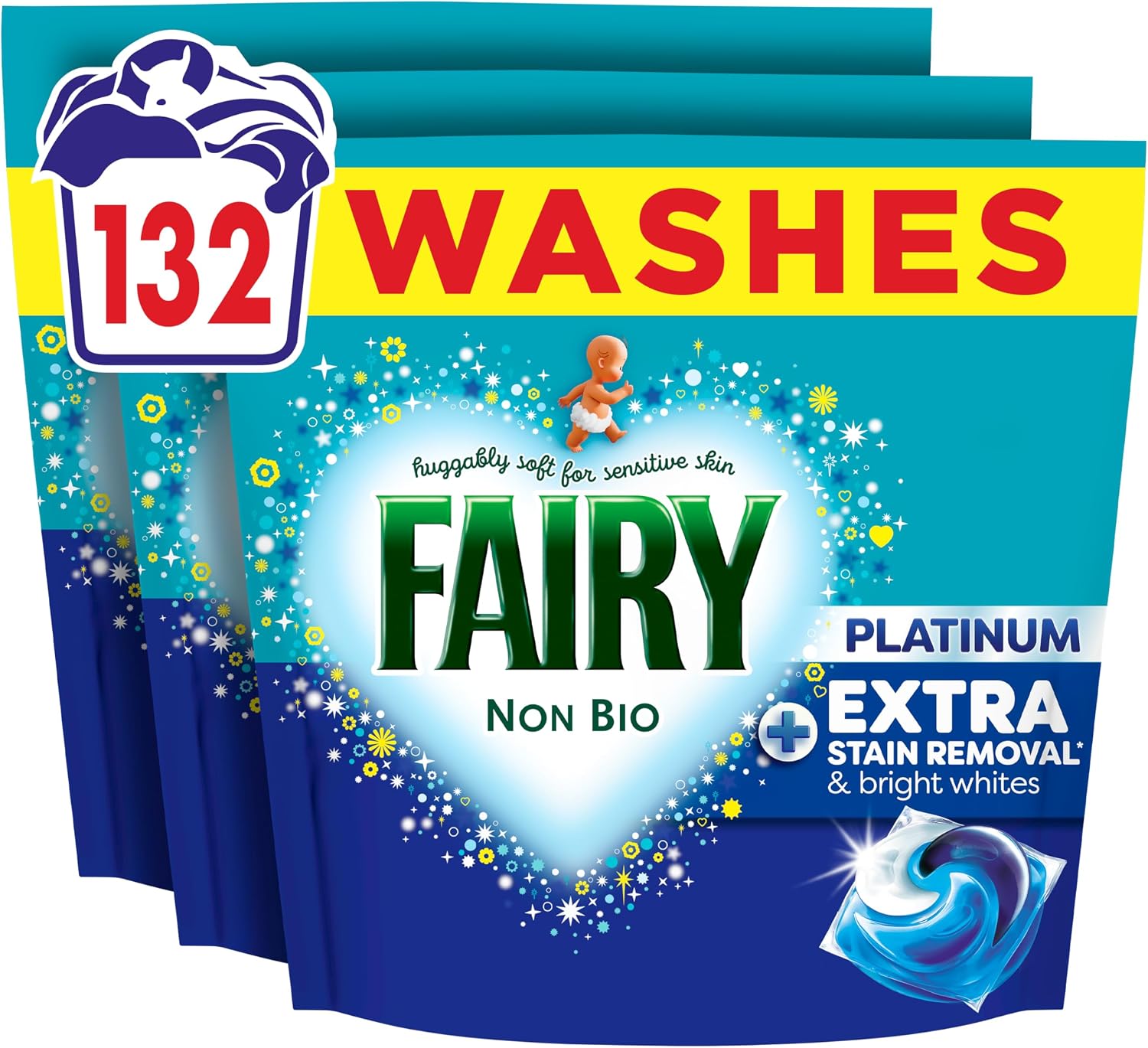 Fairy Non Bio Platinum Washing Pods Extra Stain Removal (132ct)