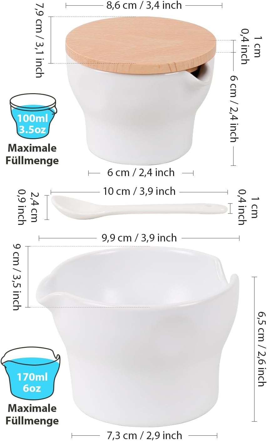Detalle 2 de Autumnlife Milch- und Zucker-Set aus Keramik – stapelbar, 170 ml Milchkännchen & 100 ml Zuckerdose mit Holzdeckel