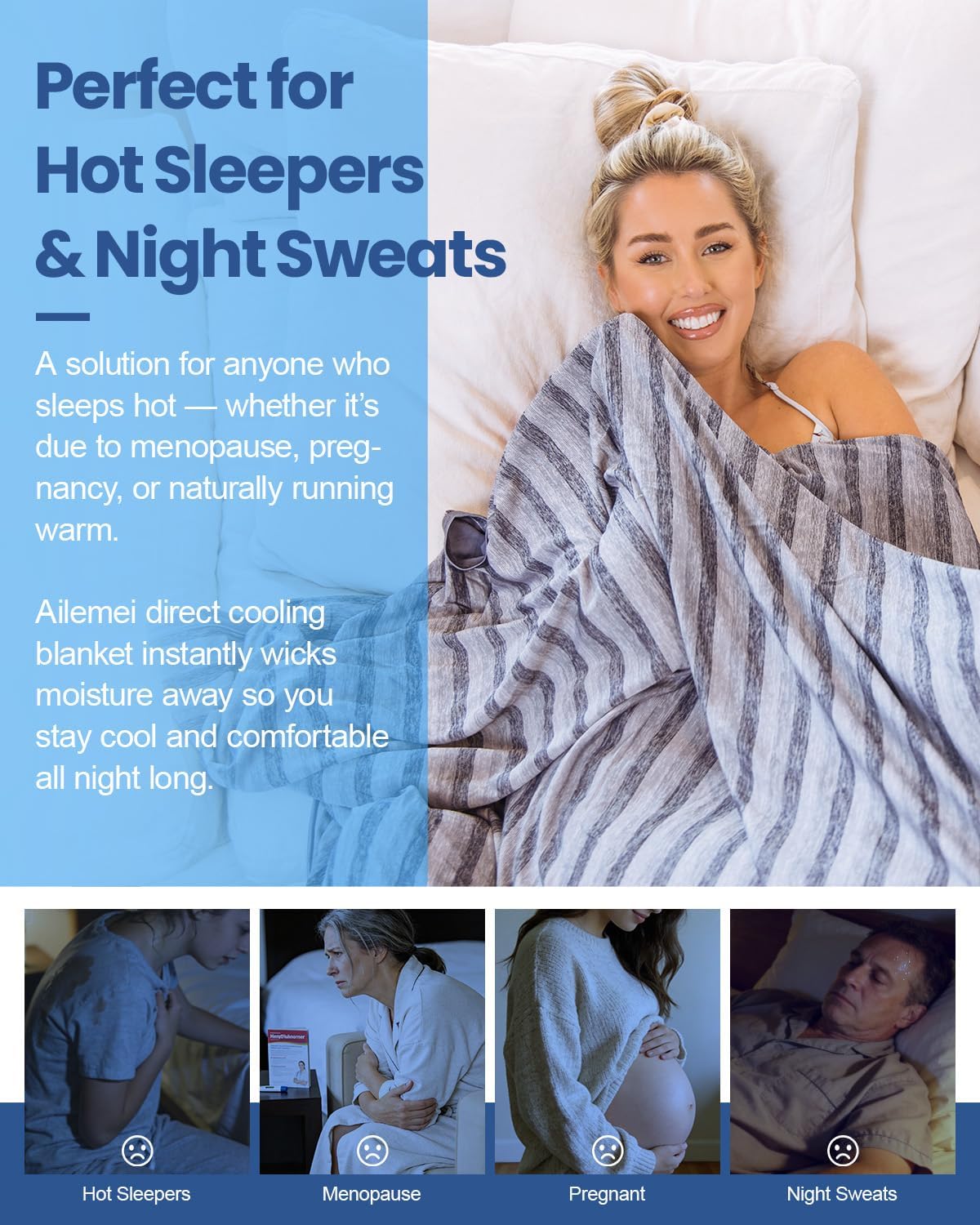 Thumbnail 6 de Ailemei Direct Cooling Blanket for Night Sweats (127×178cm) – Double-Sided Cool, Lightweight & Breathable