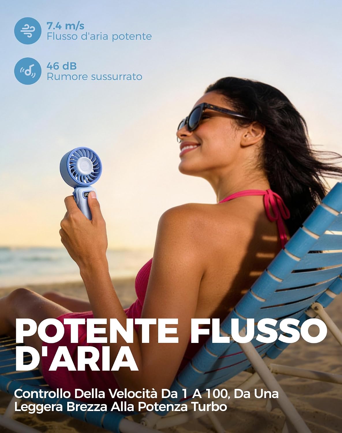 Detalle de Diveblues Ventilatore portatile pieghevole a batteria con 100 velocità fino a 12 ore