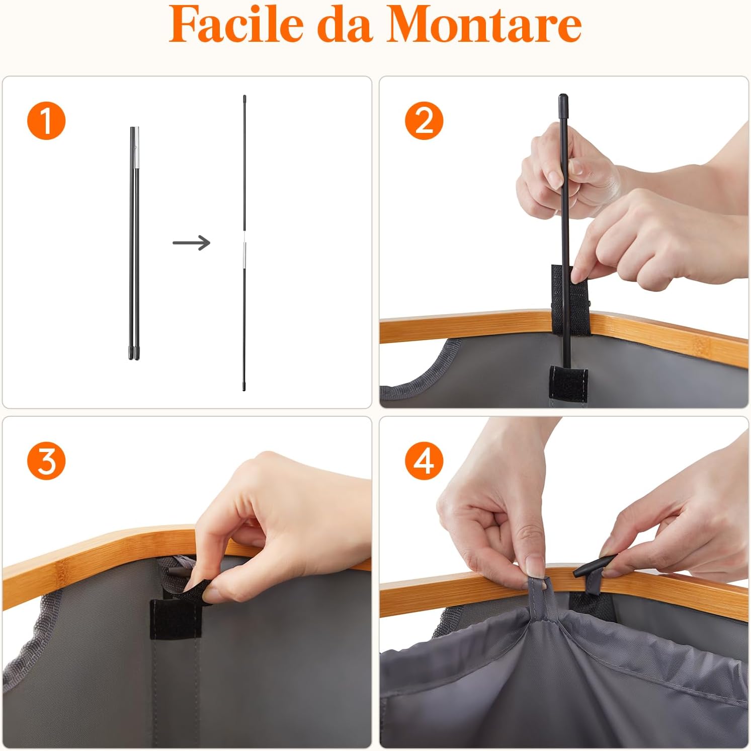 Thumbnail 4 de Lifewit Cesta Portabiancheria 100 L con Coperchio: grande, pieghevole in bambù con sacco interno