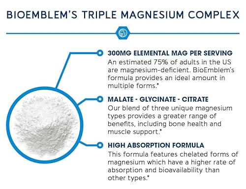 Detalle de BioEmblem Triple Magnesium Complex: 300 mg Magnesium Glycinate, Malate & Citrate