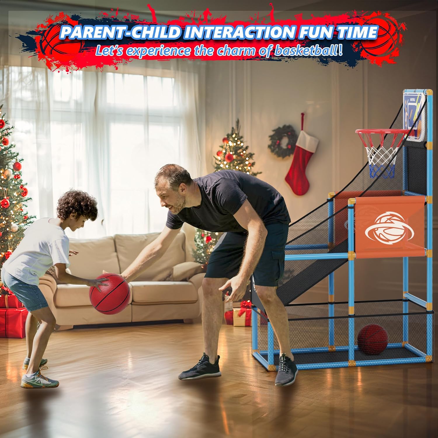 Detalle de Arcade Basketball Game Set for Kids – Adjustable Indoor/Outdoor Hoop with 4 Balls