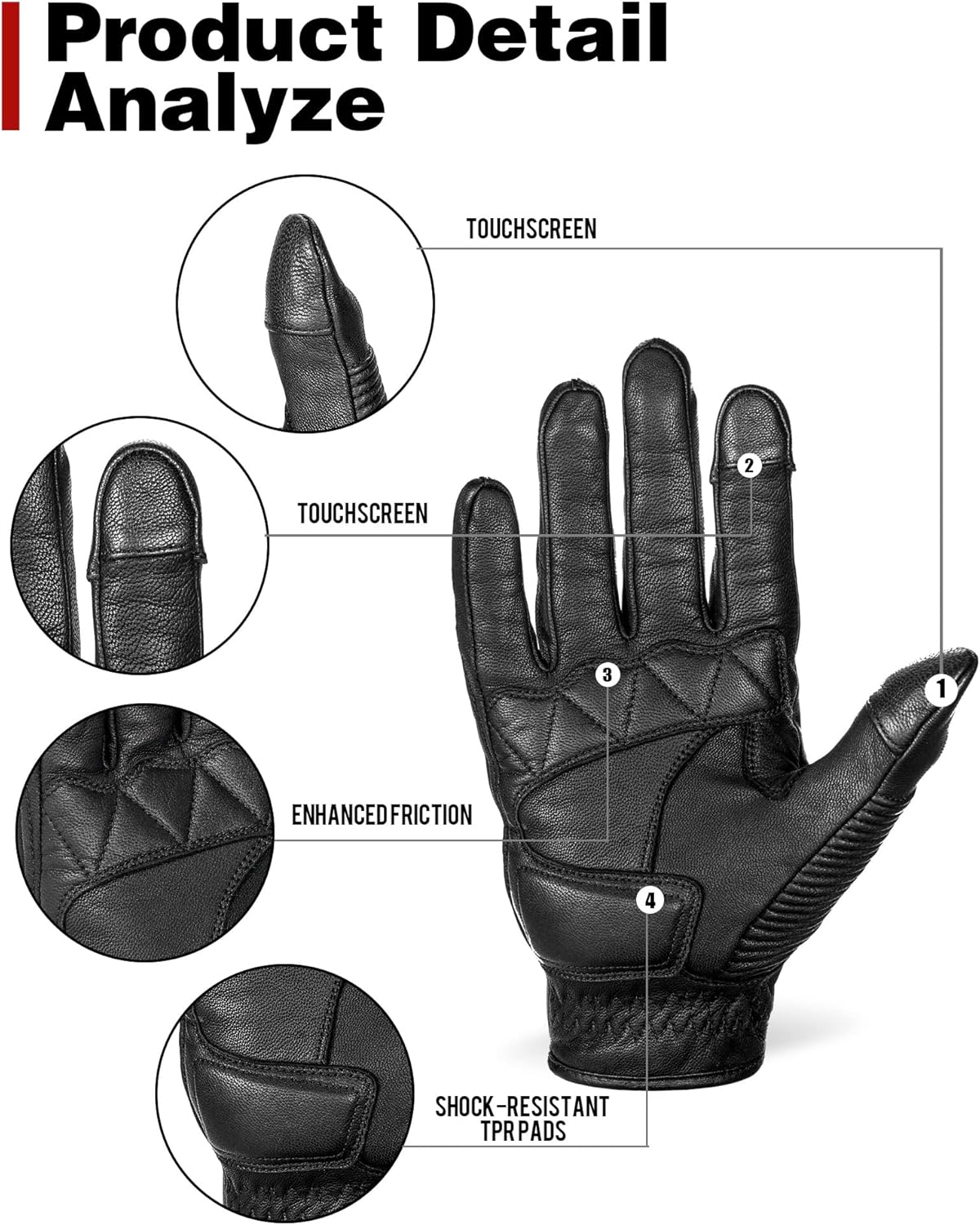 Thumbnail 4 de Grapelet Guanti Moto Estivi da Uomo in Pelle di Capra traspiranti con protezione morbida e touch, Nero (XL)