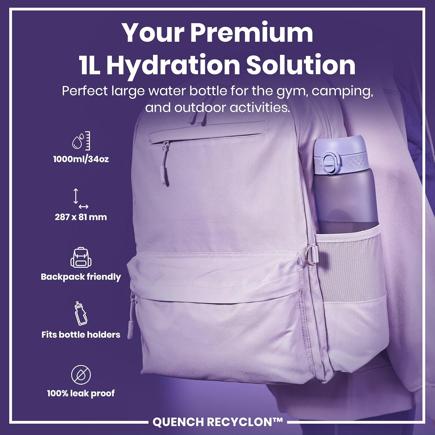 Detalle 2 de Ion8 1 Litre Water Bottle with Times to Drink – Leak‑Proof, Dishwasher Safe and BPA Free