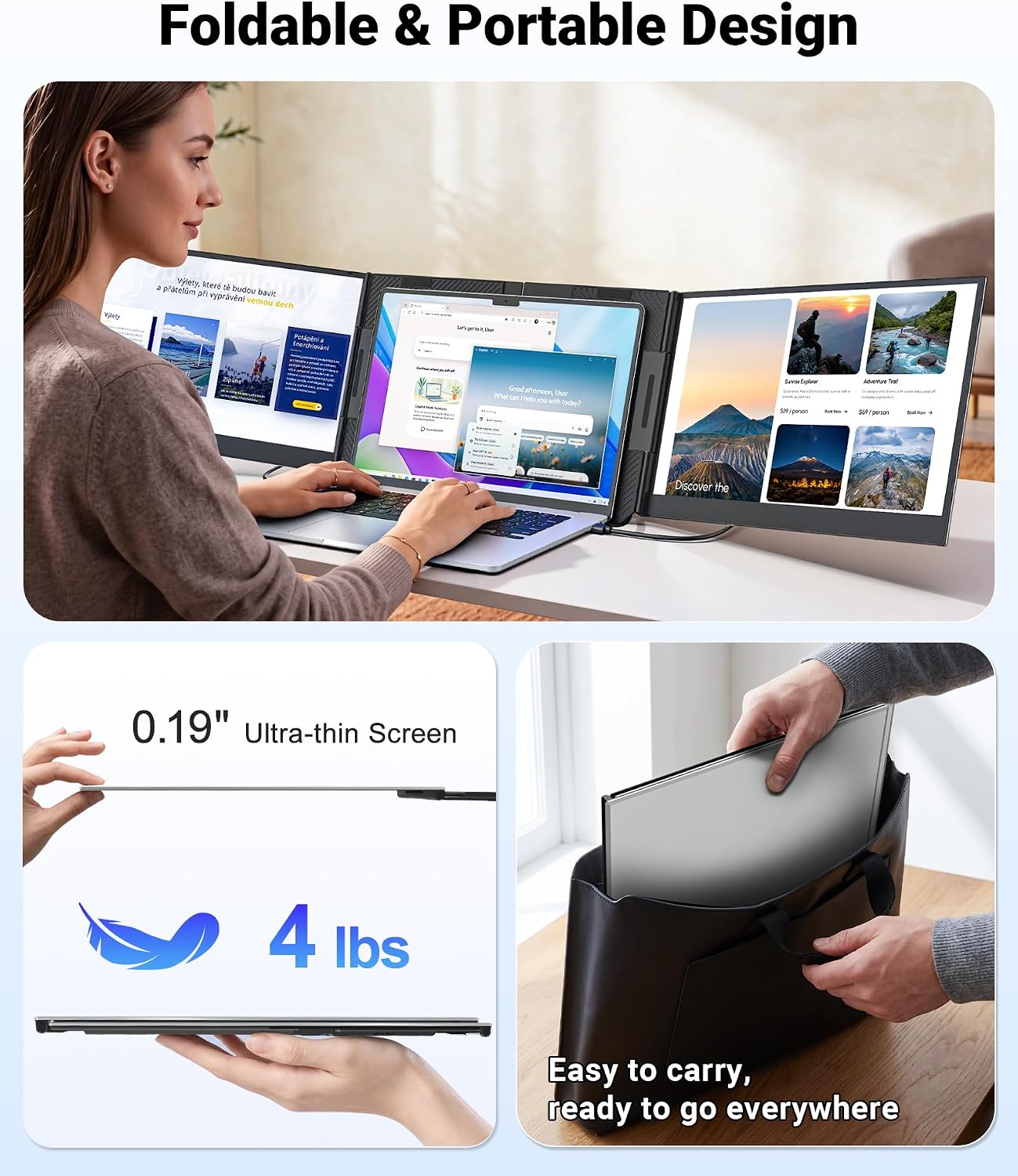 Detalle de Synnov 15.6" Laptop Screen Extender: Portable Triple Monitor with 1080p FHD IPS