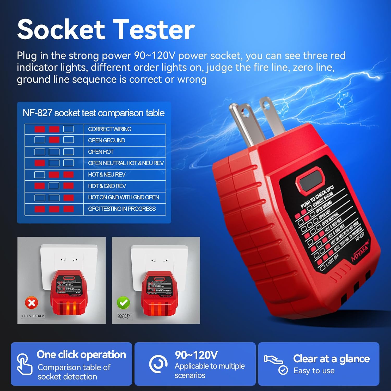Detalle de NOYAFA NF-827 Circuit Breaker Finder with GFCI Testing, NCV and Case