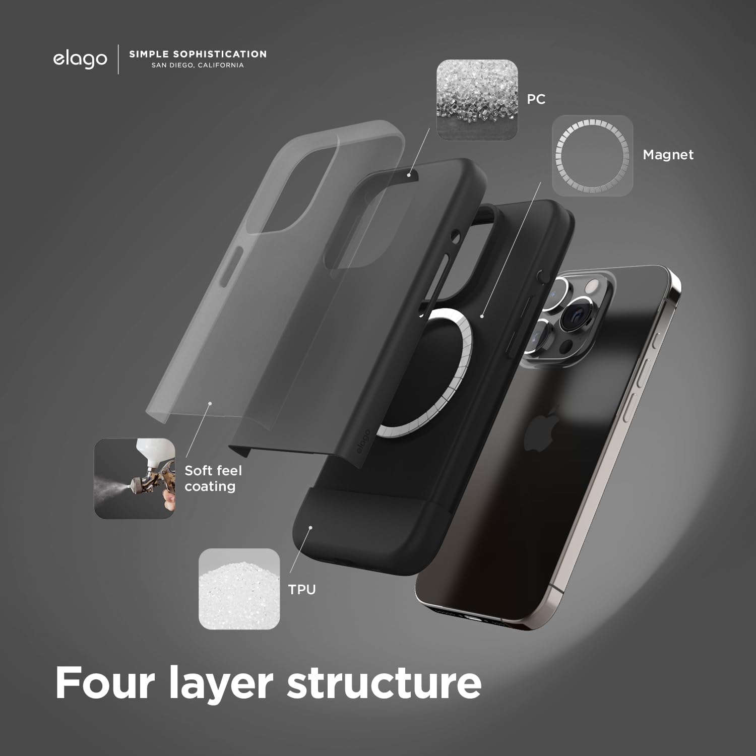 Thumbnail 3 de elago Magnetic Glide pour iPhone 15 Pro coque MagSafe, gris foncé/ noir