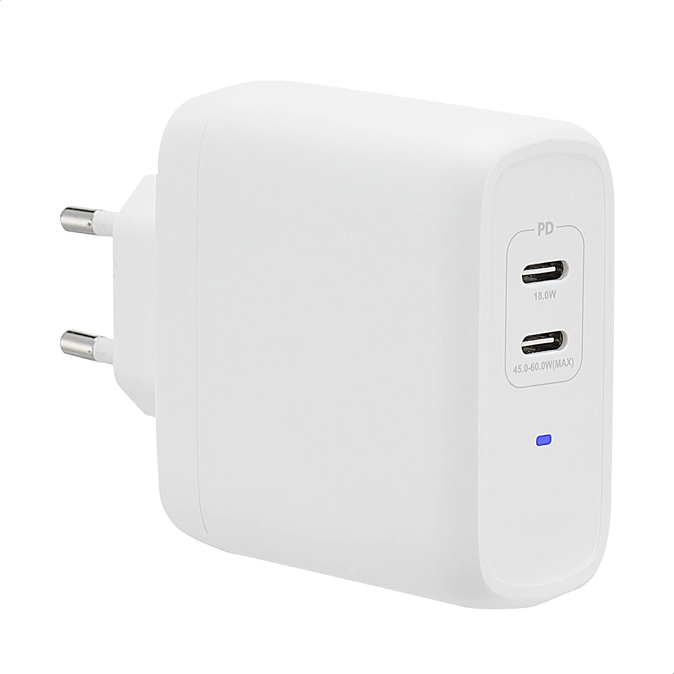 Detalle de Amazon Basics Chargeur mural USB-C 2 ports 68W GaN – compact et sûr pour PC, tablette et téléphone