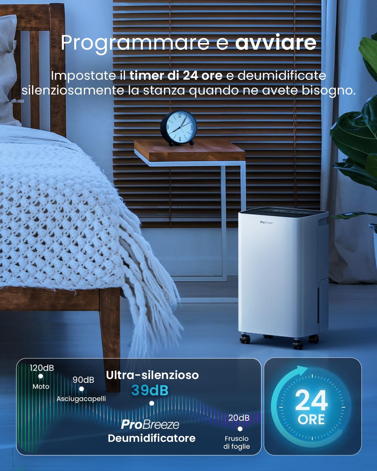 Thumbnail 6 de Pro Breeze Deumidificatore a compressore 6L con timer 24H e serbatoio 2L