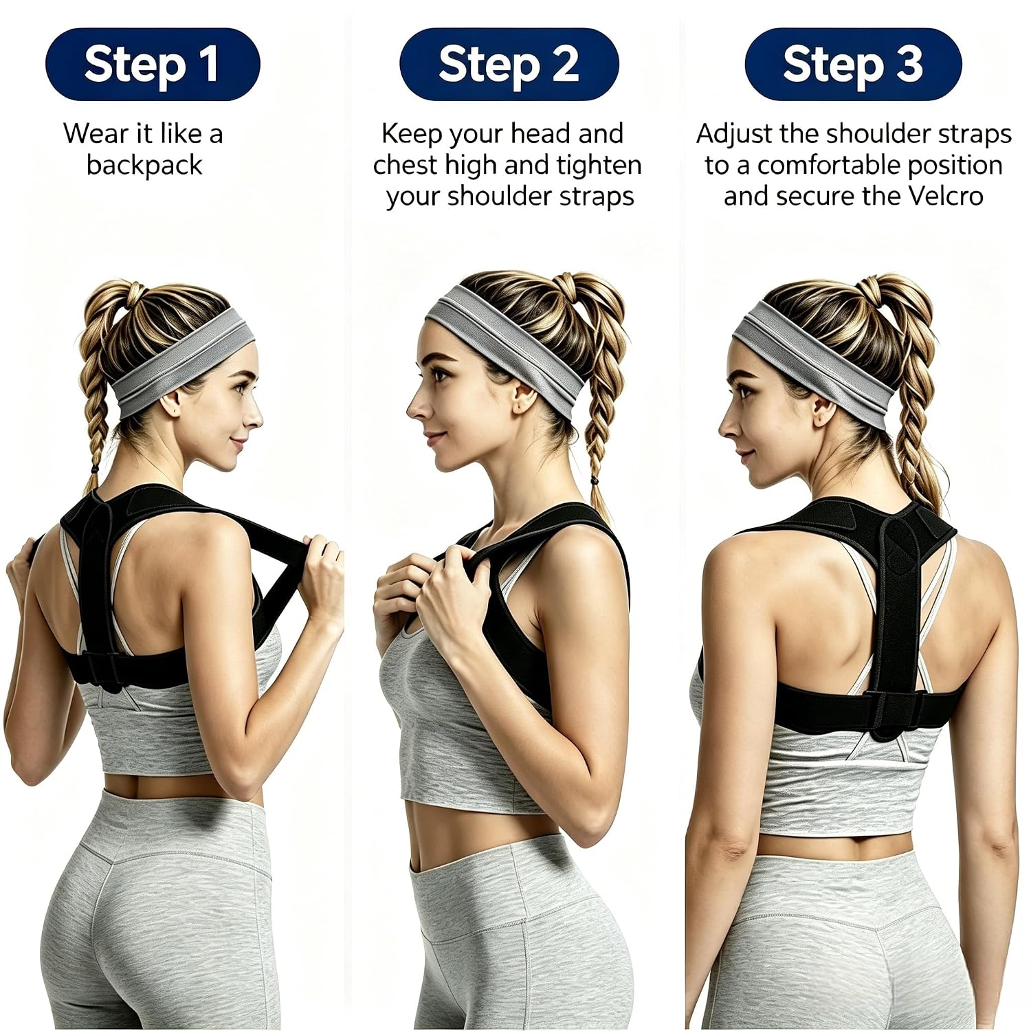 Detalle 1 de sundpik Adjustable Posture Corrector for Women and Men, Breathable Upper Back Brace