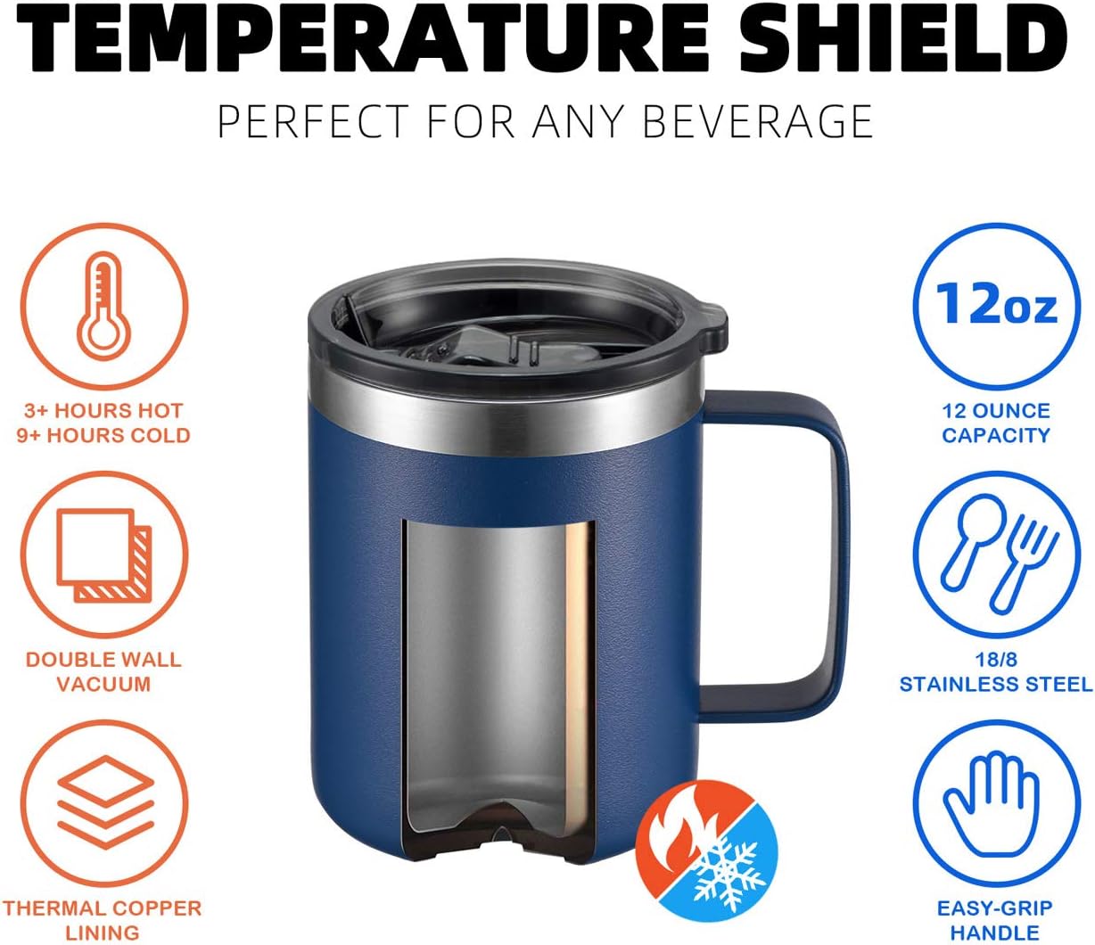 Thumbnail 3 de ALOUFEA 12oz Navy Stainless Steel Insulated Mug