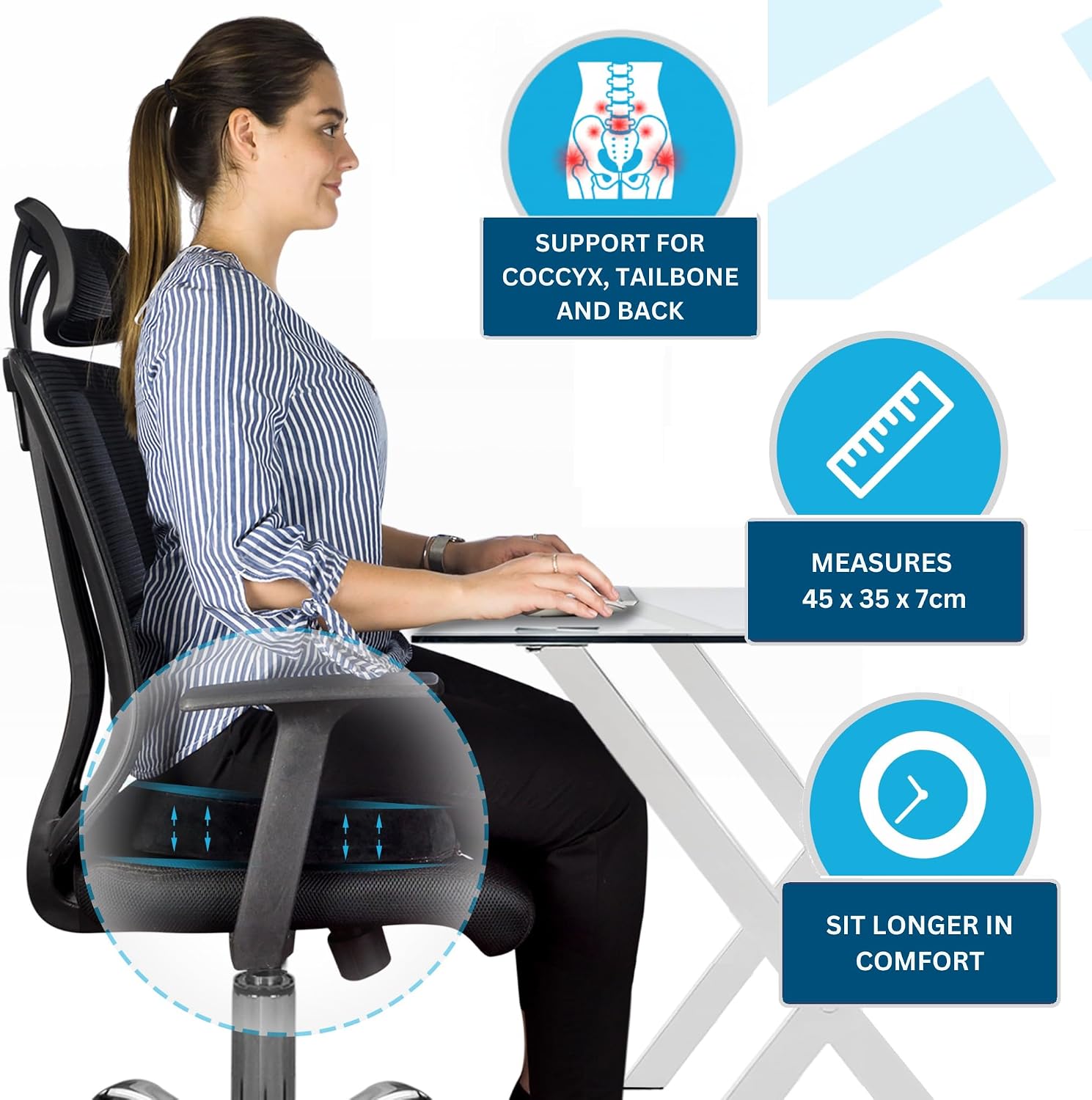 Detalle 2 de Memory foam coccyx cushion 45x35x7cm