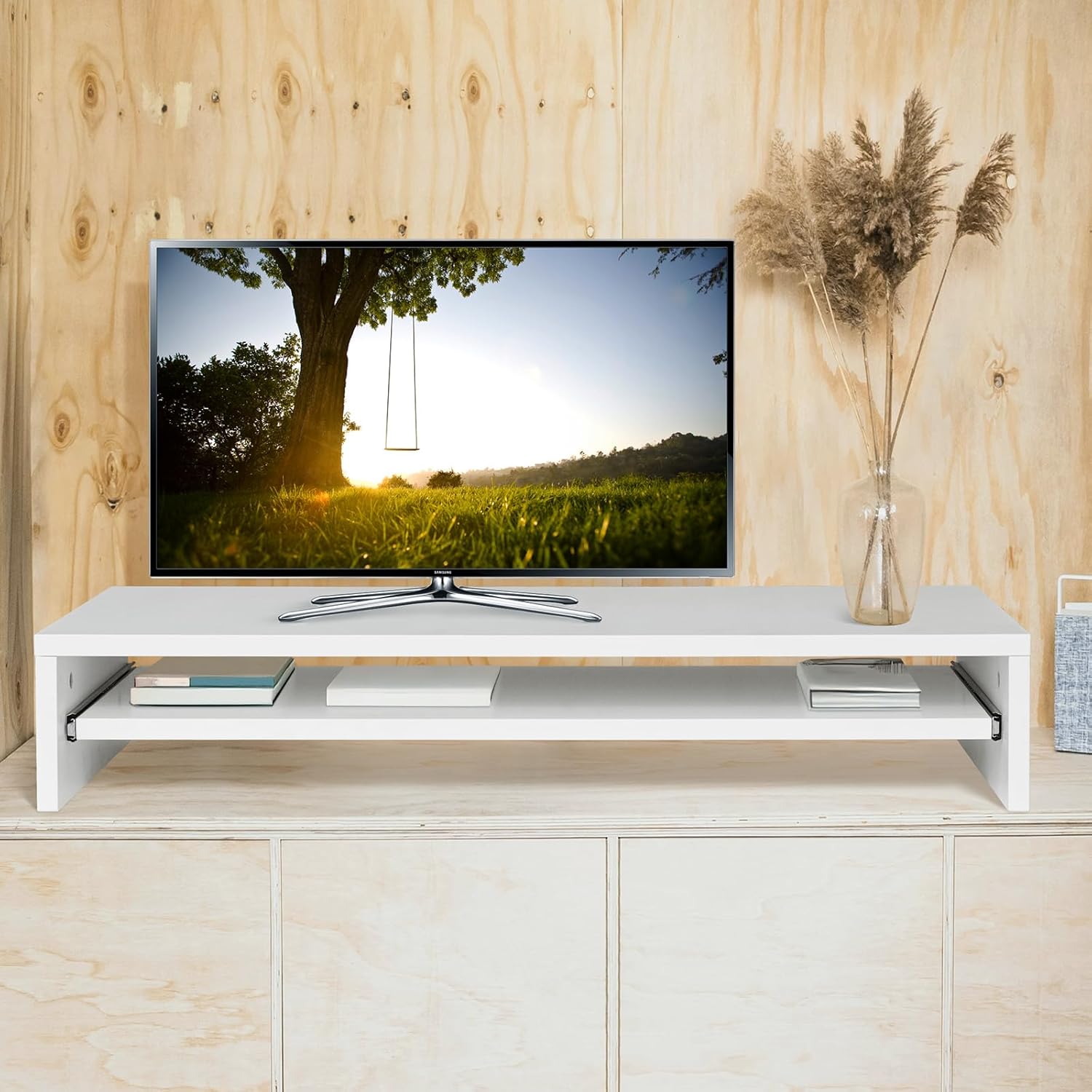 Thumbnail 2 de Awhtixbo TV/monitor riser attachment with shelf (high gloss, white) – 85 x 30 x 15 cm