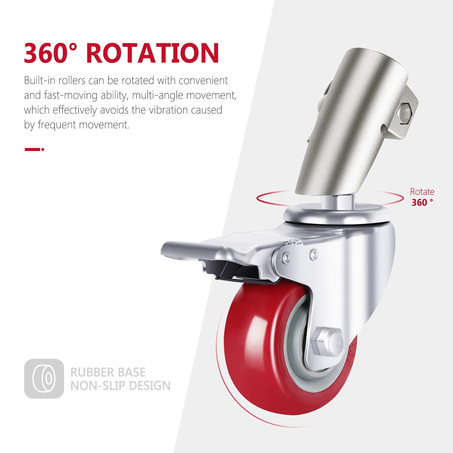 Detalle de NEEWER 3er Pack professionelle Lenkrollen (75 mm) für C-Fotostative – Metall, Gummibasis, 360° drehbar (silber)