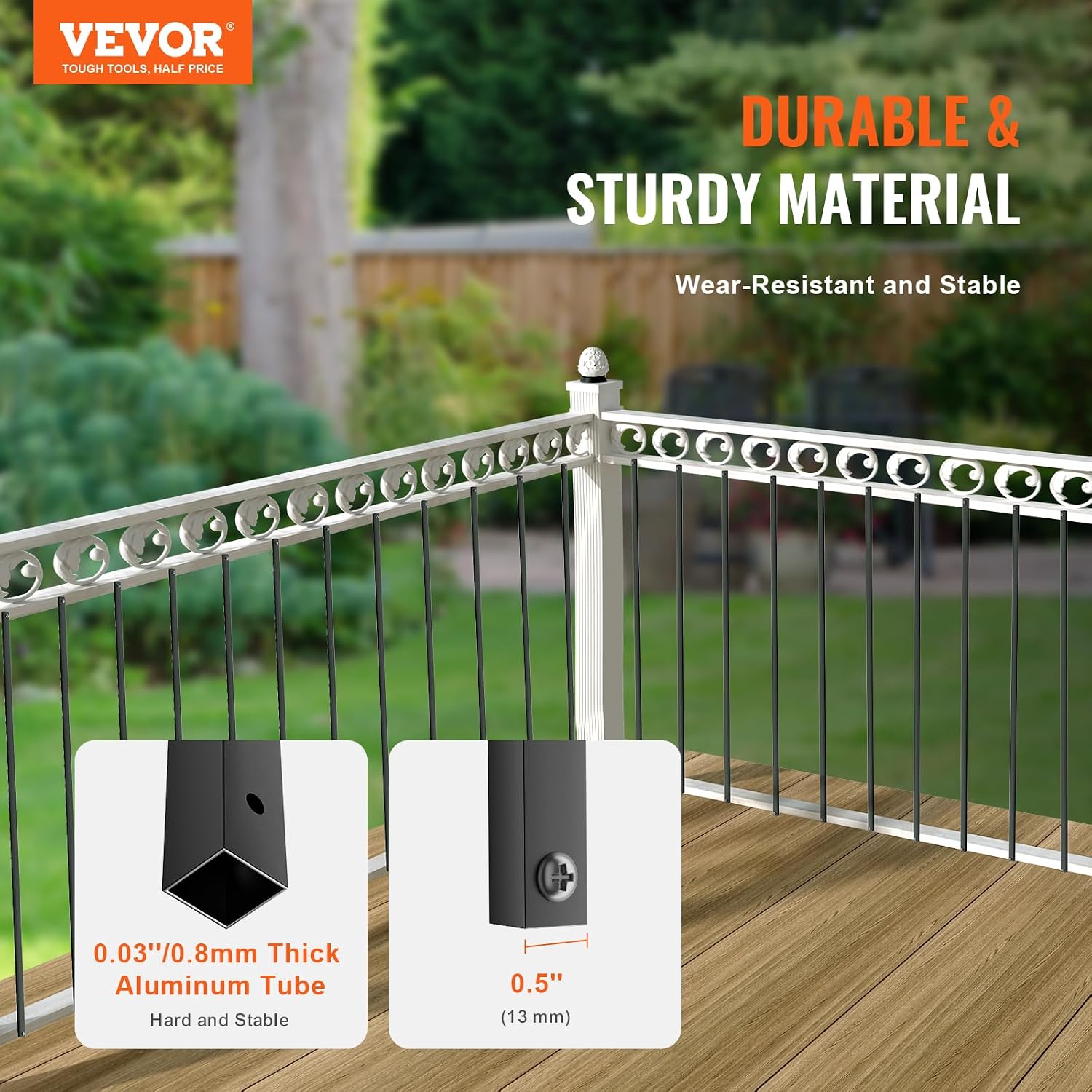 Detalle de VEVOR Balaustre in Metallo per Scale 1118 x 13 mm – Kit da 31 pezzi in alluminio verniciato a polvere nera satinata, passerella per scale e ponti