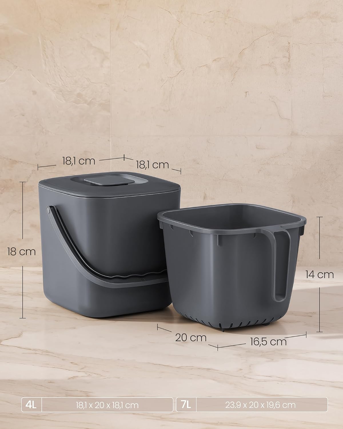 Thumbnail 6 de SONGMICS LTB214GZ01 compostbakje voor op het aanrecht, 4 liter