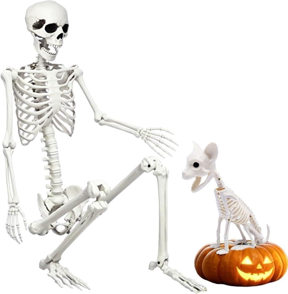 Detalle de WODMAZ WSJZFH-165 Halloween Skeleton with Cat, 5.9-Ft Poseable Plastic Decor