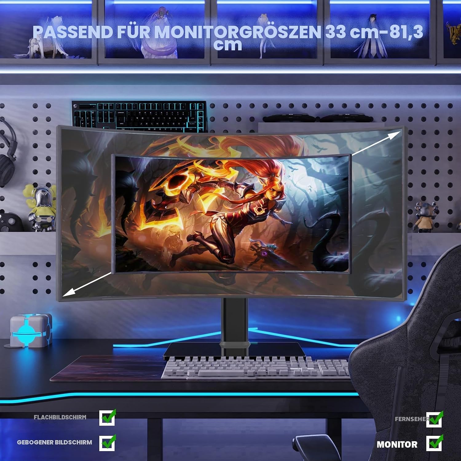 Thumbnail 6 de Hemudu Monitor Ständer Tischständer – verstellbar, schwenkbar und rotierbar für 13–32 Zoll Monitore