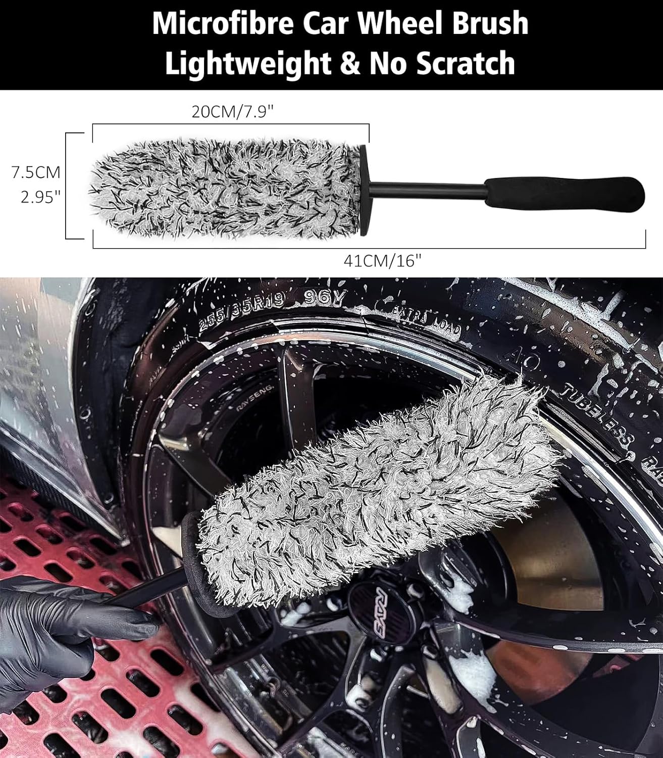 Detalle de YeewayVeh Wheel Cleaning Kit 5-Pack: Bendable Alloy Wheel Brushes & Microfiber Rim Brush (Red)