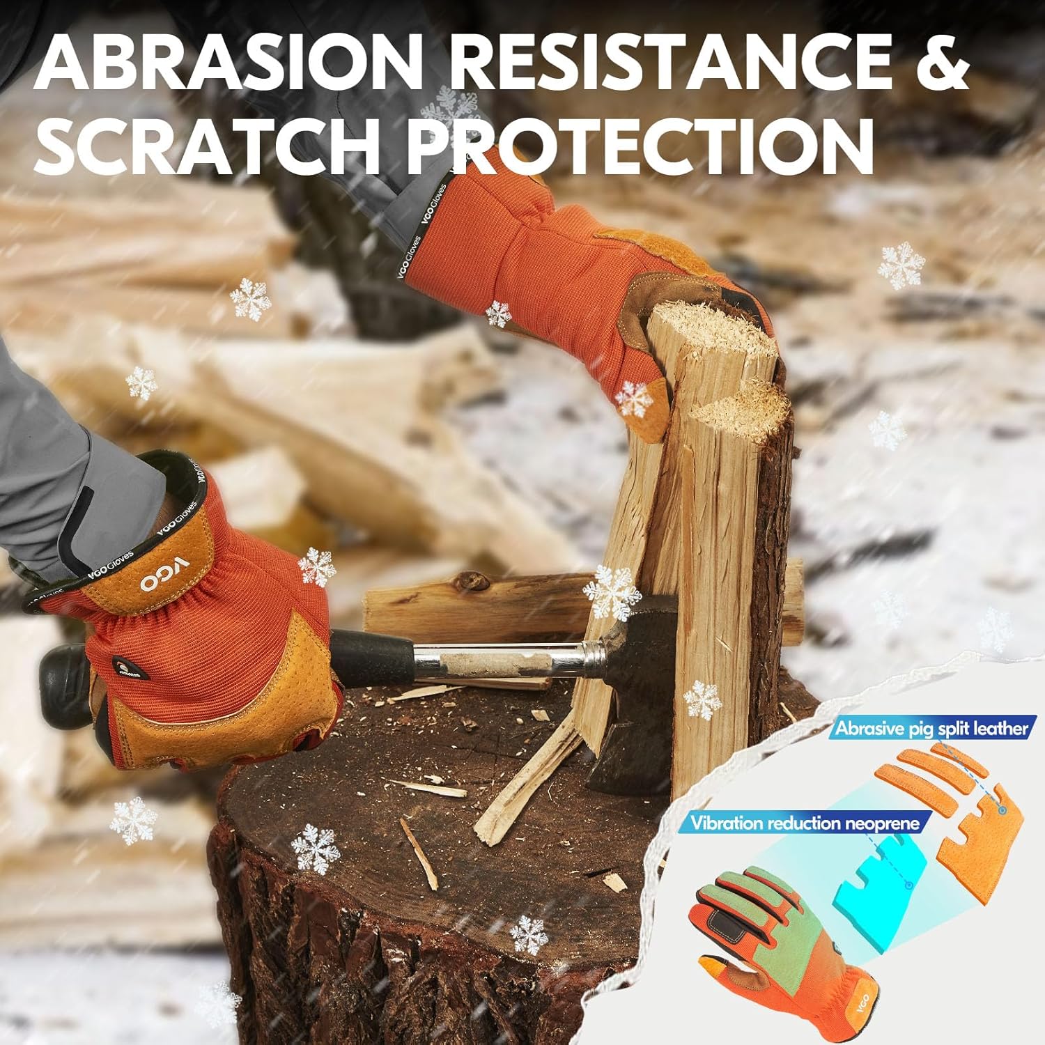 Thumbnail 3 de Vgo Winter Waterproof Leather Work Gloves 1 pair 🧤