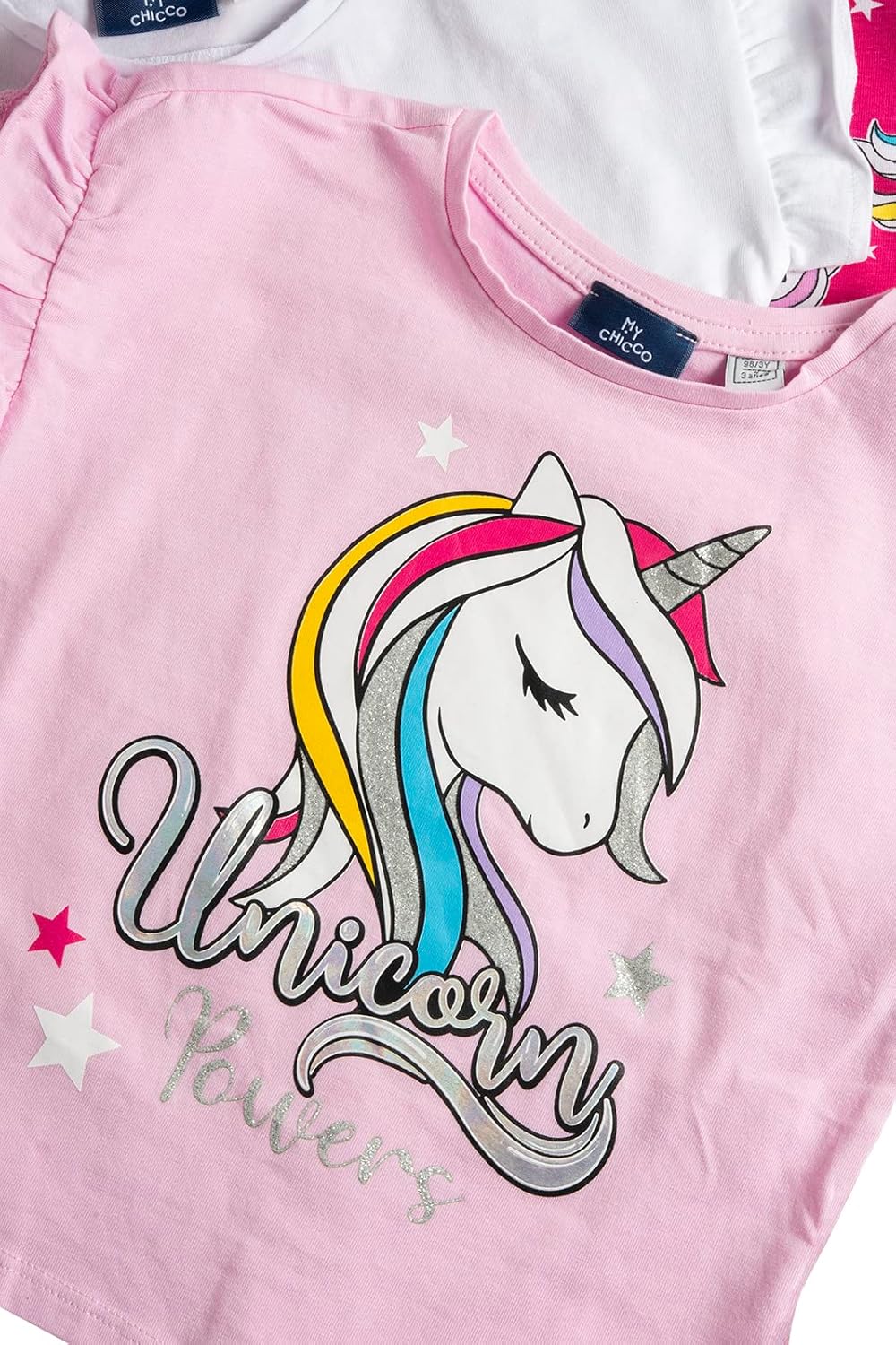 Detalle de Chicco T-Shirt Bambina – Set da 3 Magliette a Maniche Corte in Cotone, Primavera/Estate