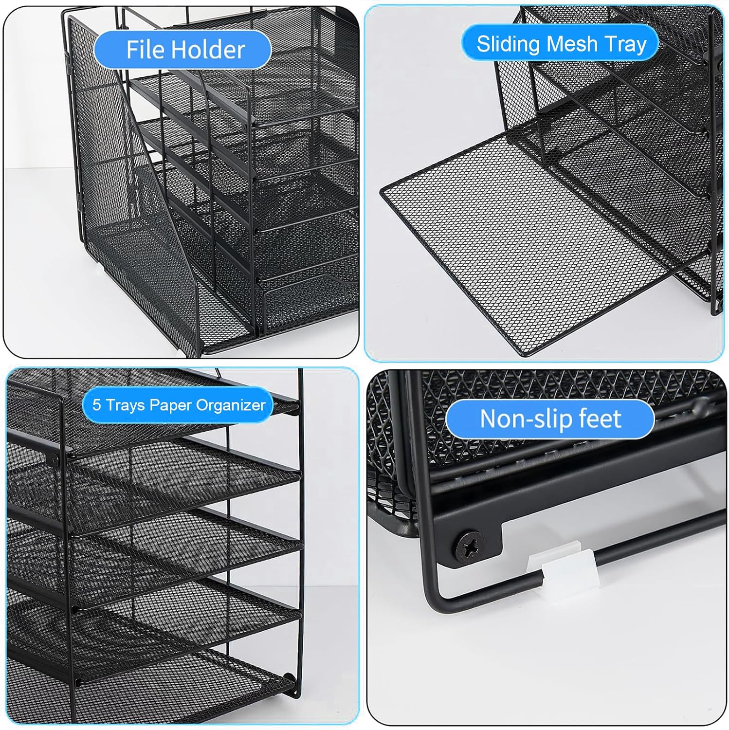 Detalle 2 de Pygocereri 5-Tier Desk Organiser with File Holder (Black) – Paper tray and magazine rack