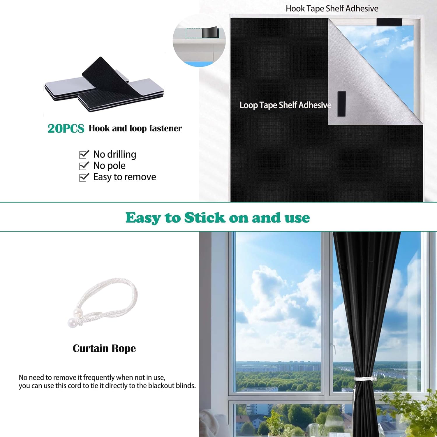 Thumbnail 4 de HuiCloud 100% Blackout Stick-on Blind (Oxford blackout fabric) 200 x 145 cm