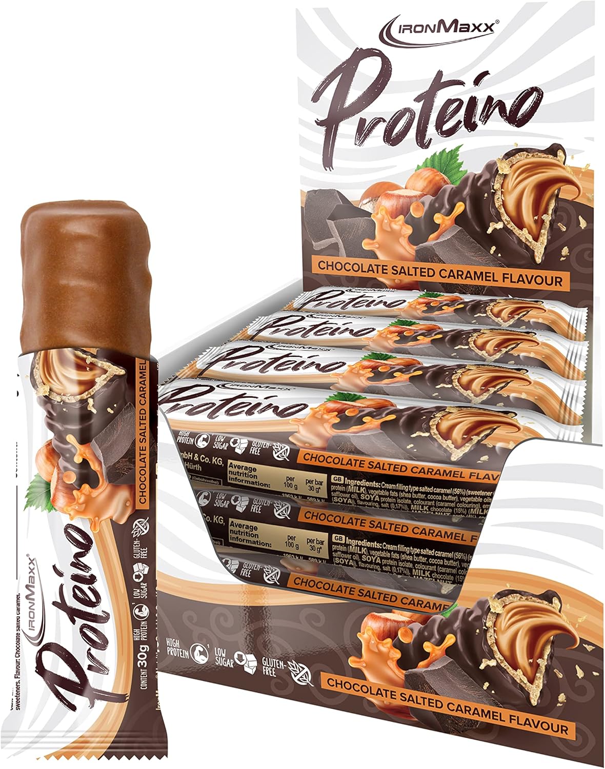 Detalle de IronMaxx Proteino Proteinriegel – Chocolate Salted Caramel, 12 x 30 g