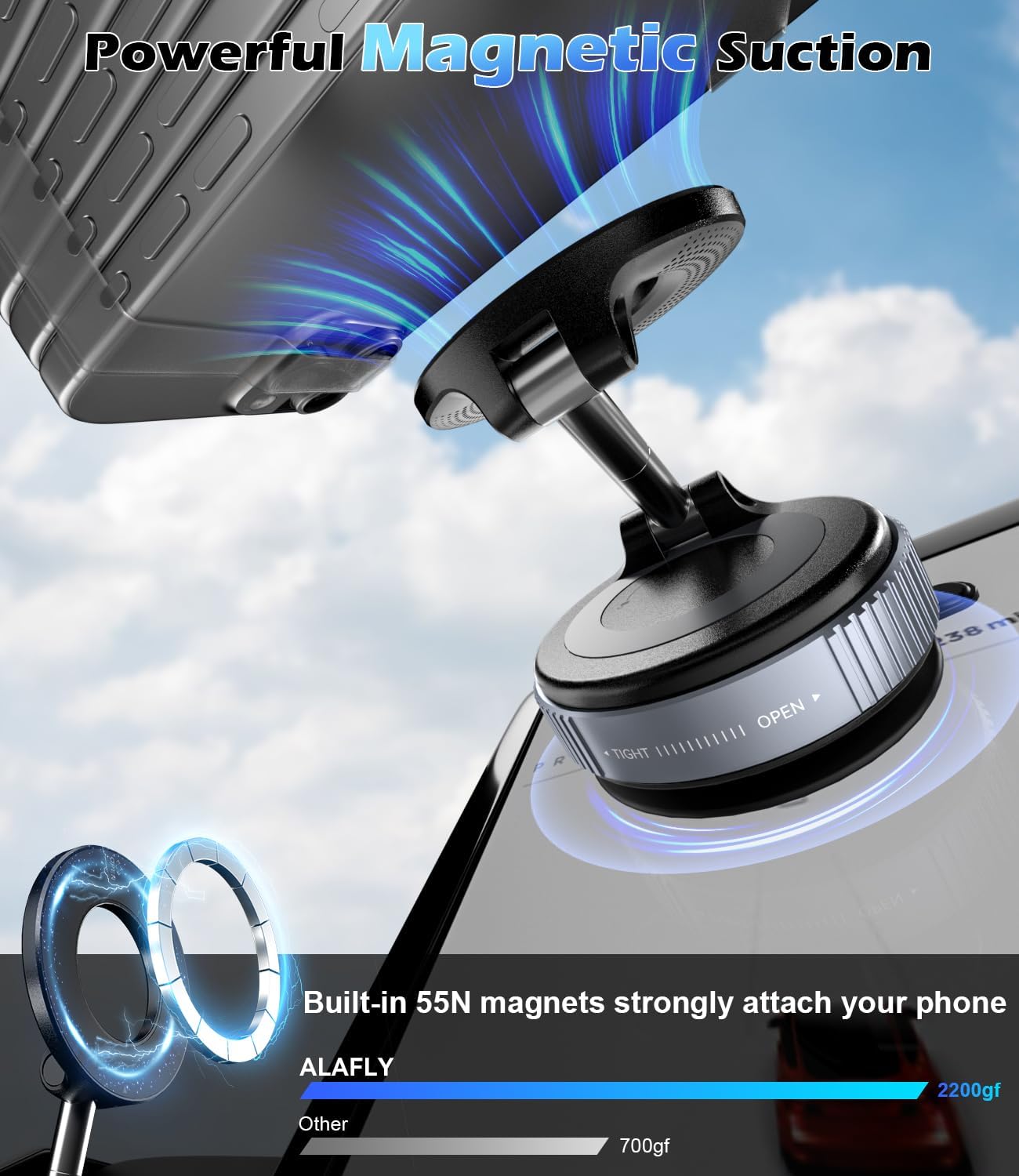 Thumbnail 4 de ALAFY Vacuum Suction Cup Car Phone Holder (MagSafe compatible) – 360° adjustable magnetic mount, black