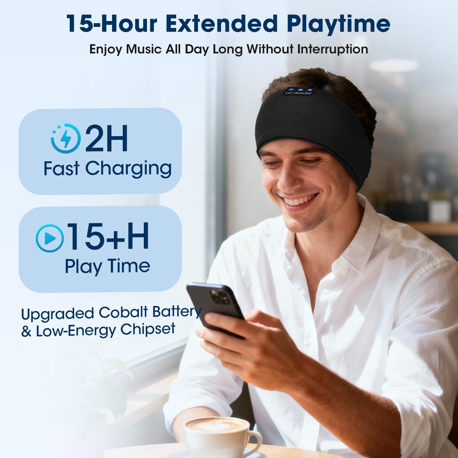 Detalle de LC-dolida Schlafkopfhörer Bluetooth Stirnband – Schlafstirnband mit HiFi-Stereo, 15 Std. Akkulaufzeit