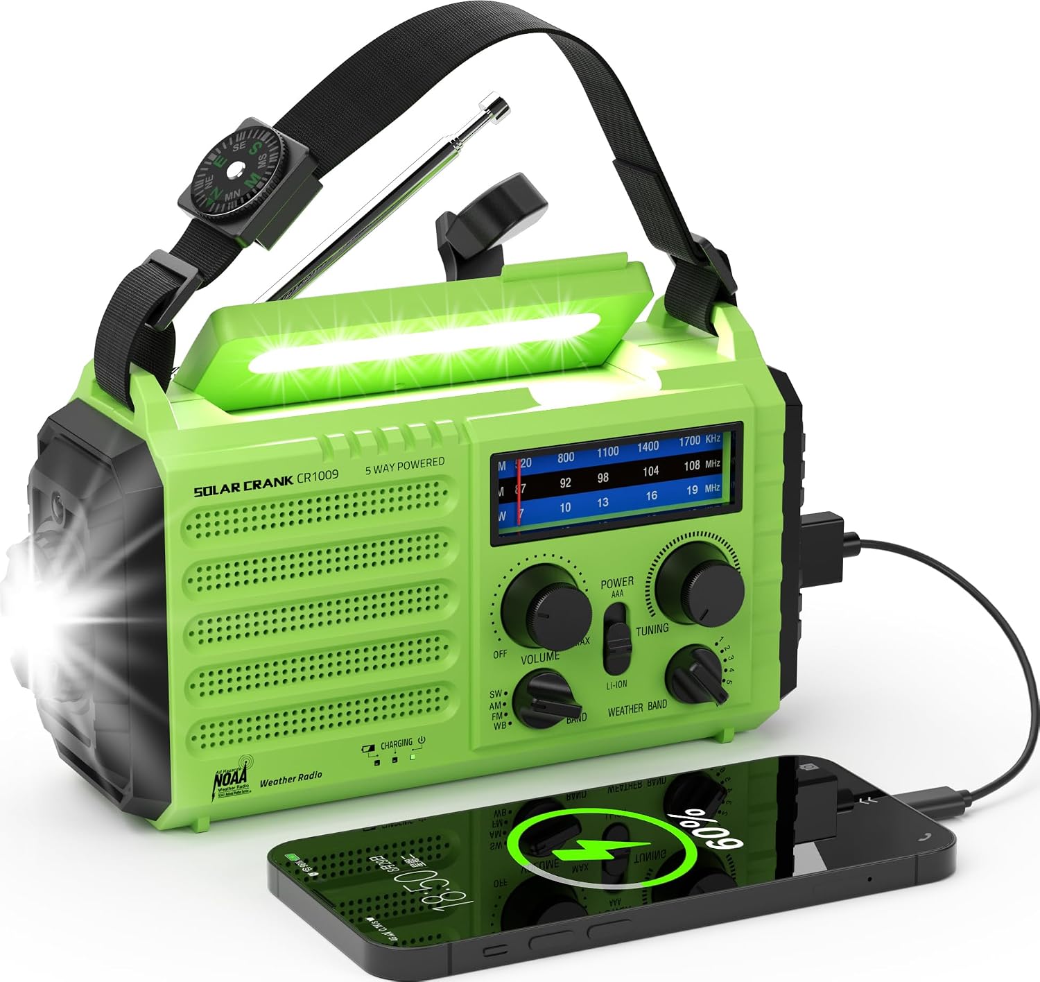 Detalle de PPLEE CR1009 Emergency Weather Radio with NOAA, 5-Way Power and LED Lights