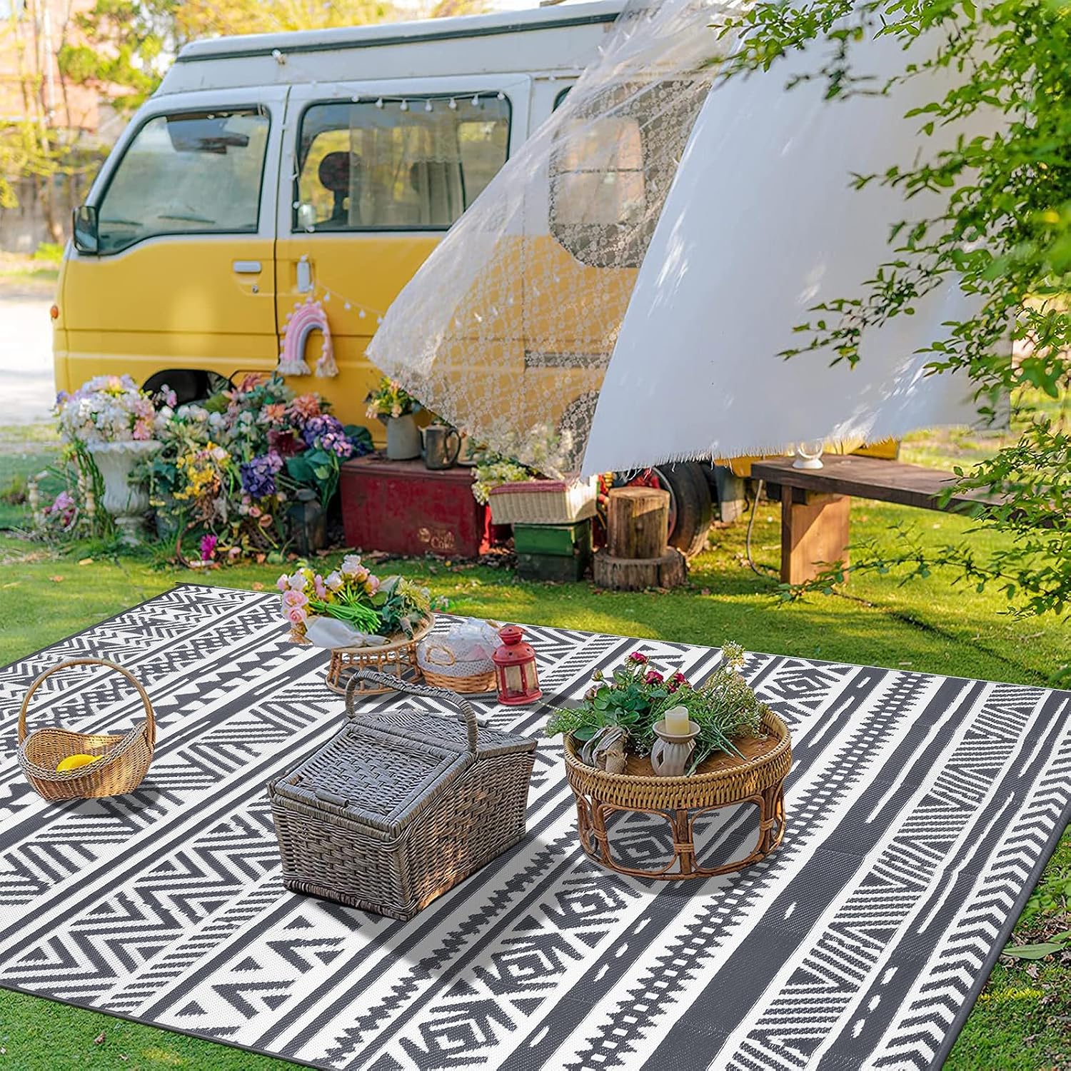 Detalle 2 de Enyhom Indoor Outdoor Rug Reversible (Grey, 180 x 270 cm) – Durable, UV‑Safe Polypropylene Patio Mat