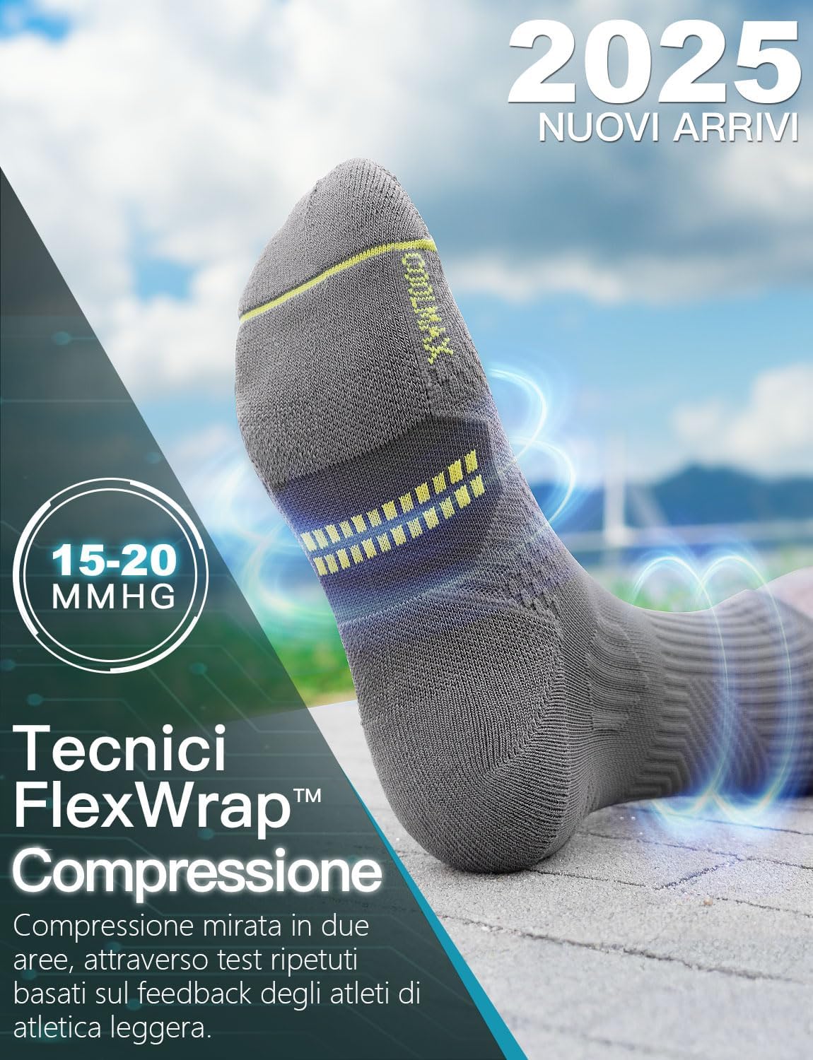 Detalle 2 de Juclise Bambù Coolmax Compressione Sportivi Calzini Uomo 15-20 mmHg