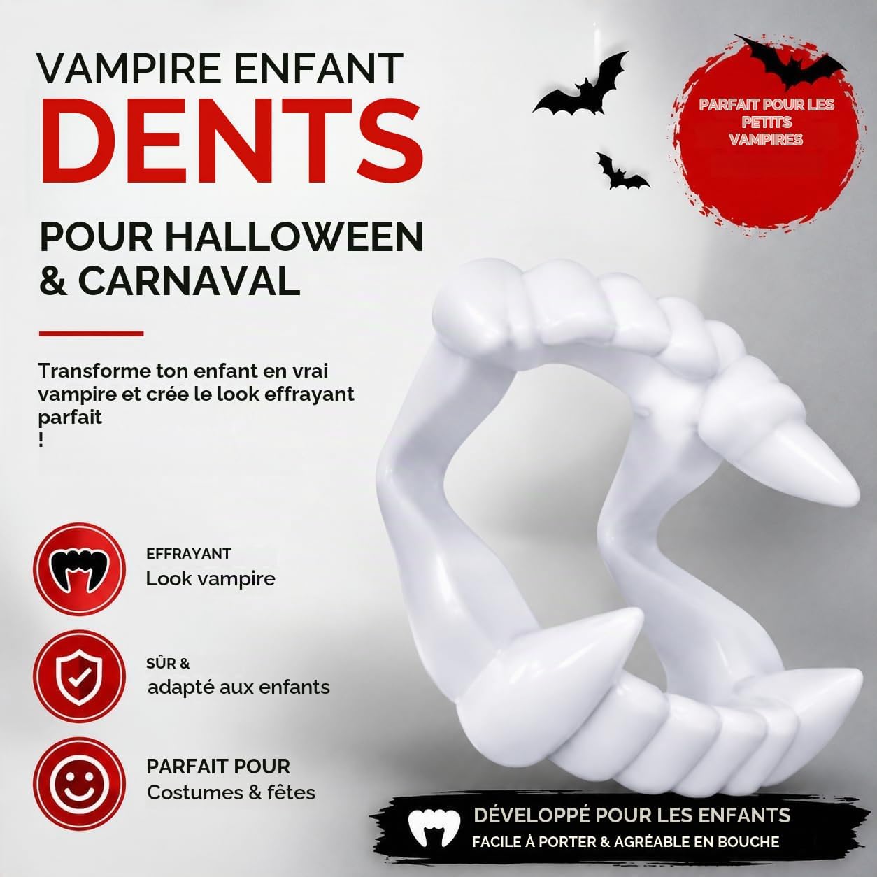 Thumbnail 6 de CO-001 vampiergebit voor kinderen, wit en opklikbaar voor Halloween en carnaval