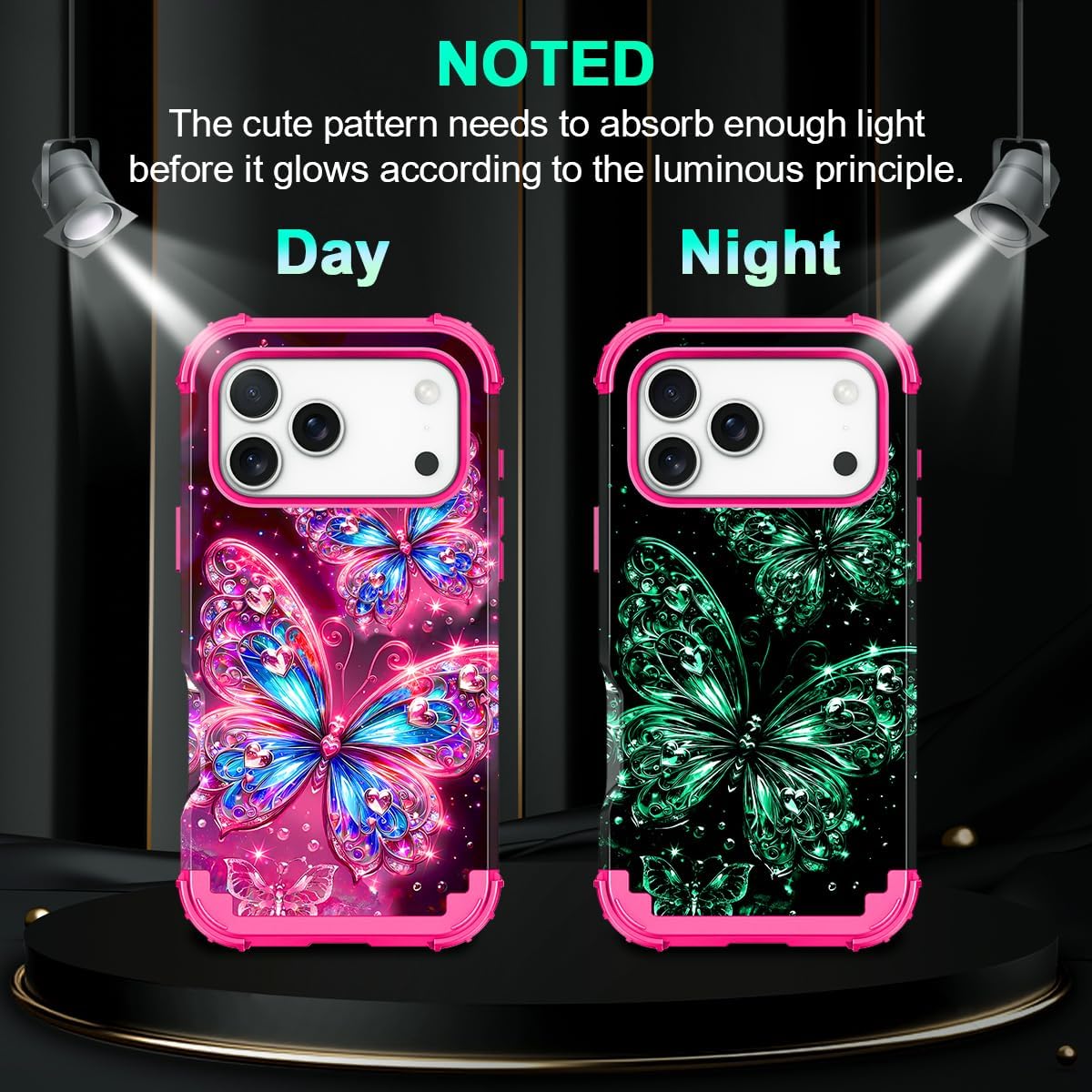 Detalle de Miqala MI0227-03 iPhone 18 Pro Max Case, Glow-in-the-Dark Hot Red