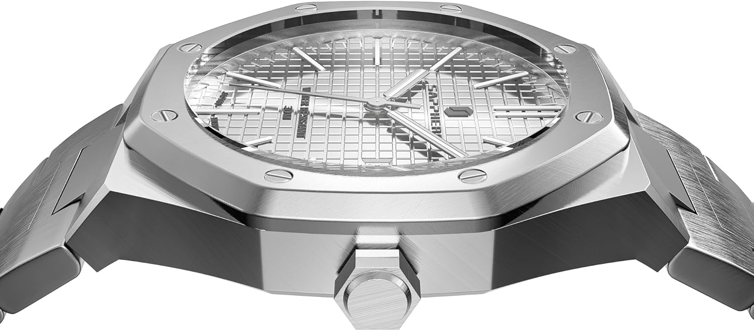 Thumbnail 2 de SAPPHERO Montre Quartz pour Homme – bracelet en acier inoxydable argenté, étanche 50 m, calendrier