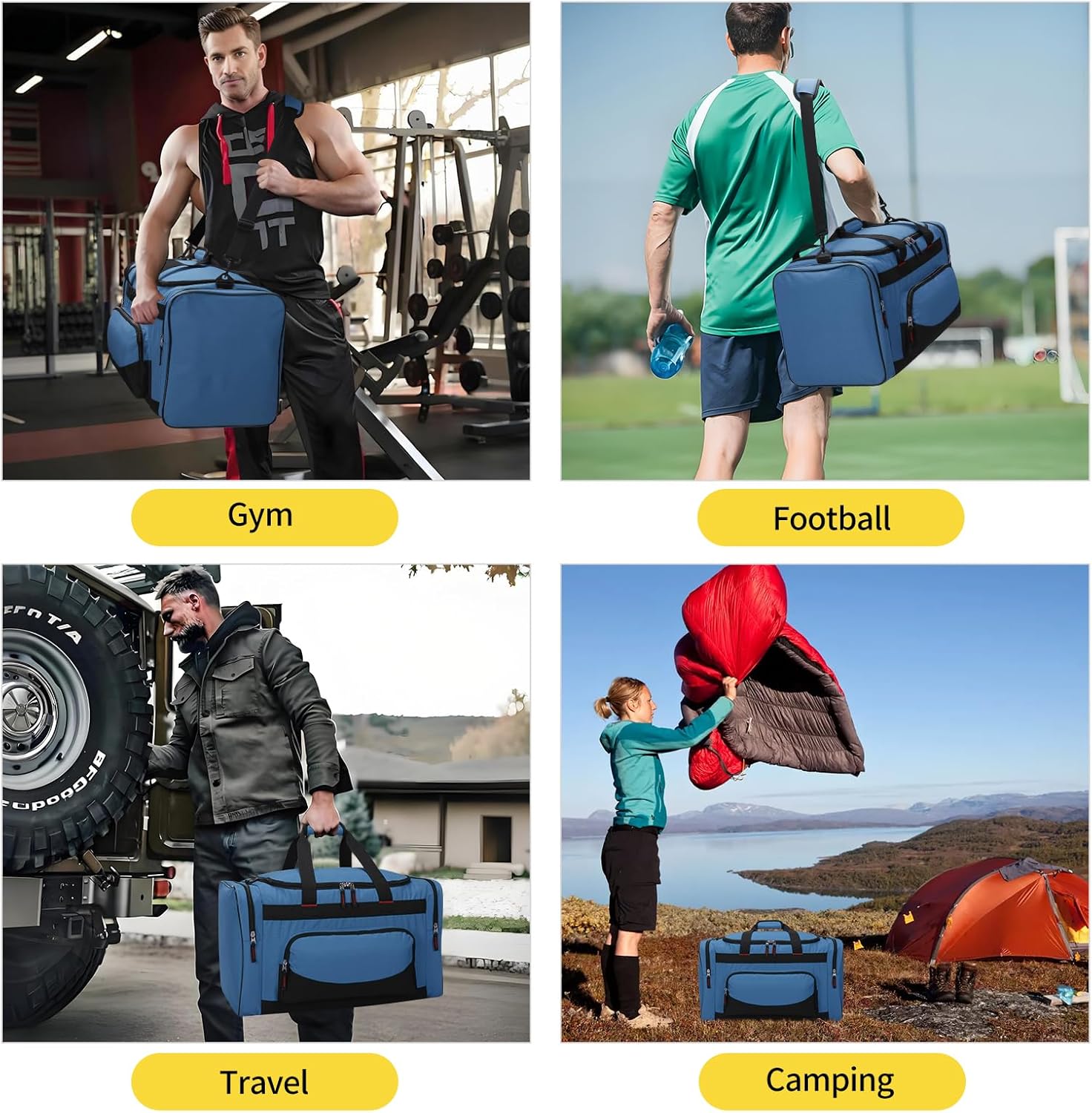 Thumbnail 6 de 55L Large Sports Holdall Bag for Men — 22 Inch Gym Duffle with Multi Pockets in Blue