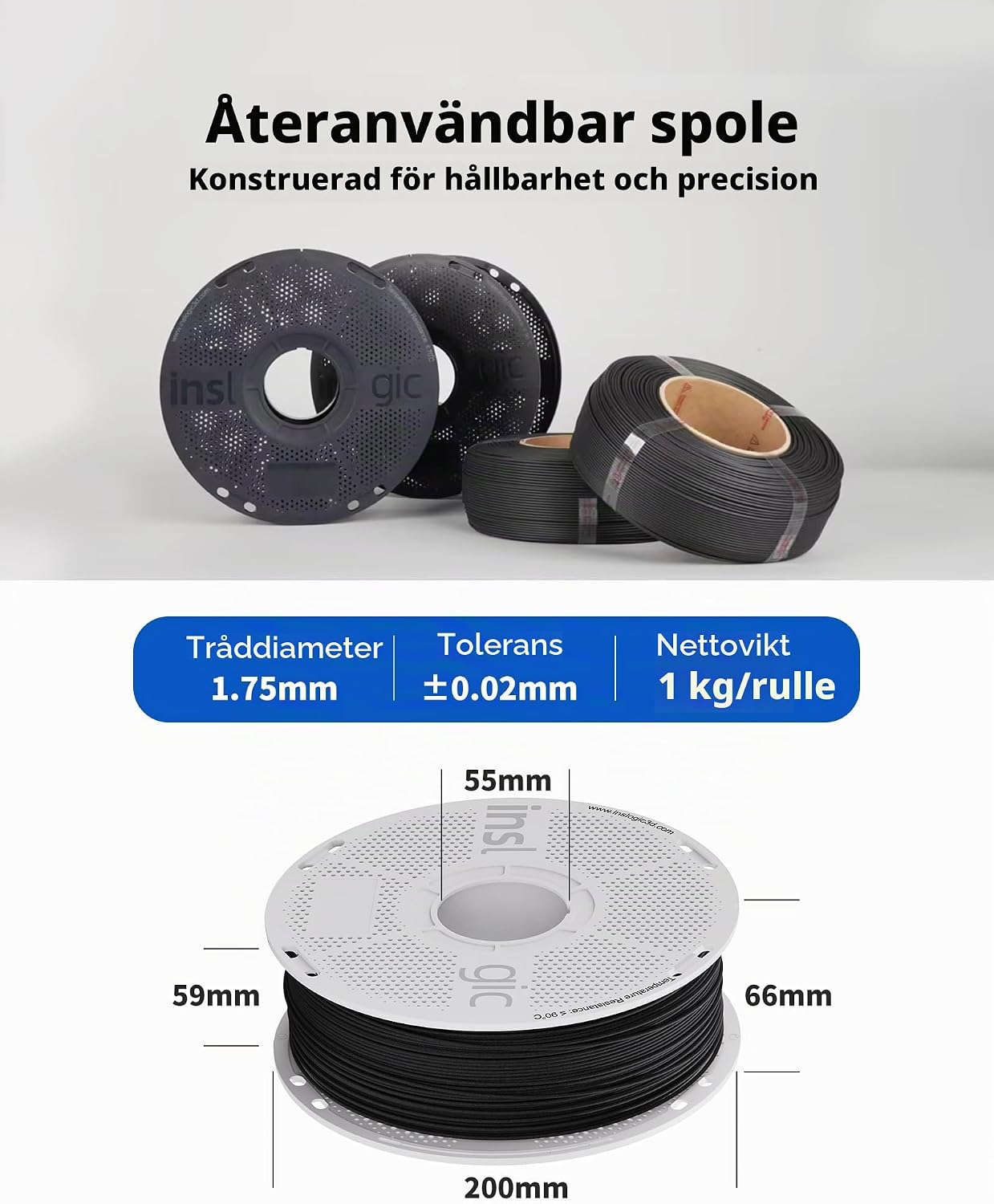 Thumbnail 6 de Inslogic PA12-CF Nylonfilament 1,75 mm, 1 kg – kolfiberförstärkt