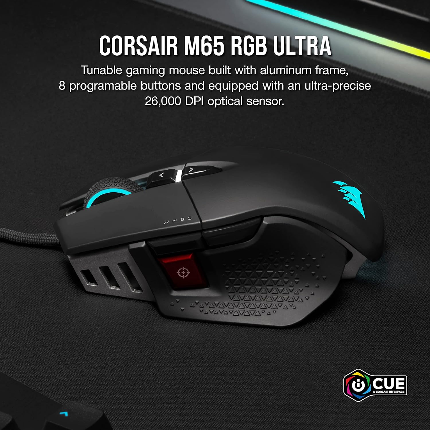 Thumbnail 1 de Corsair M65 RGB Ultra Tunable FPS Gaming Mouse (Marksman 26,000 DPI, Optical Switches, AXON, Black)