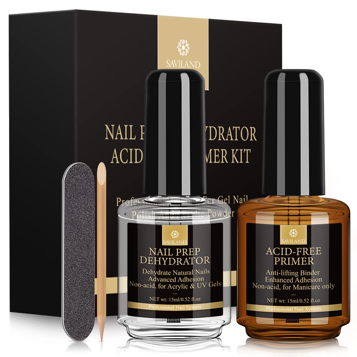 Detalle de Saviland Dehydrator und Acid-Free Primer für Gelnägel – 15 ml × 2er Set, ohne UV-Lampe