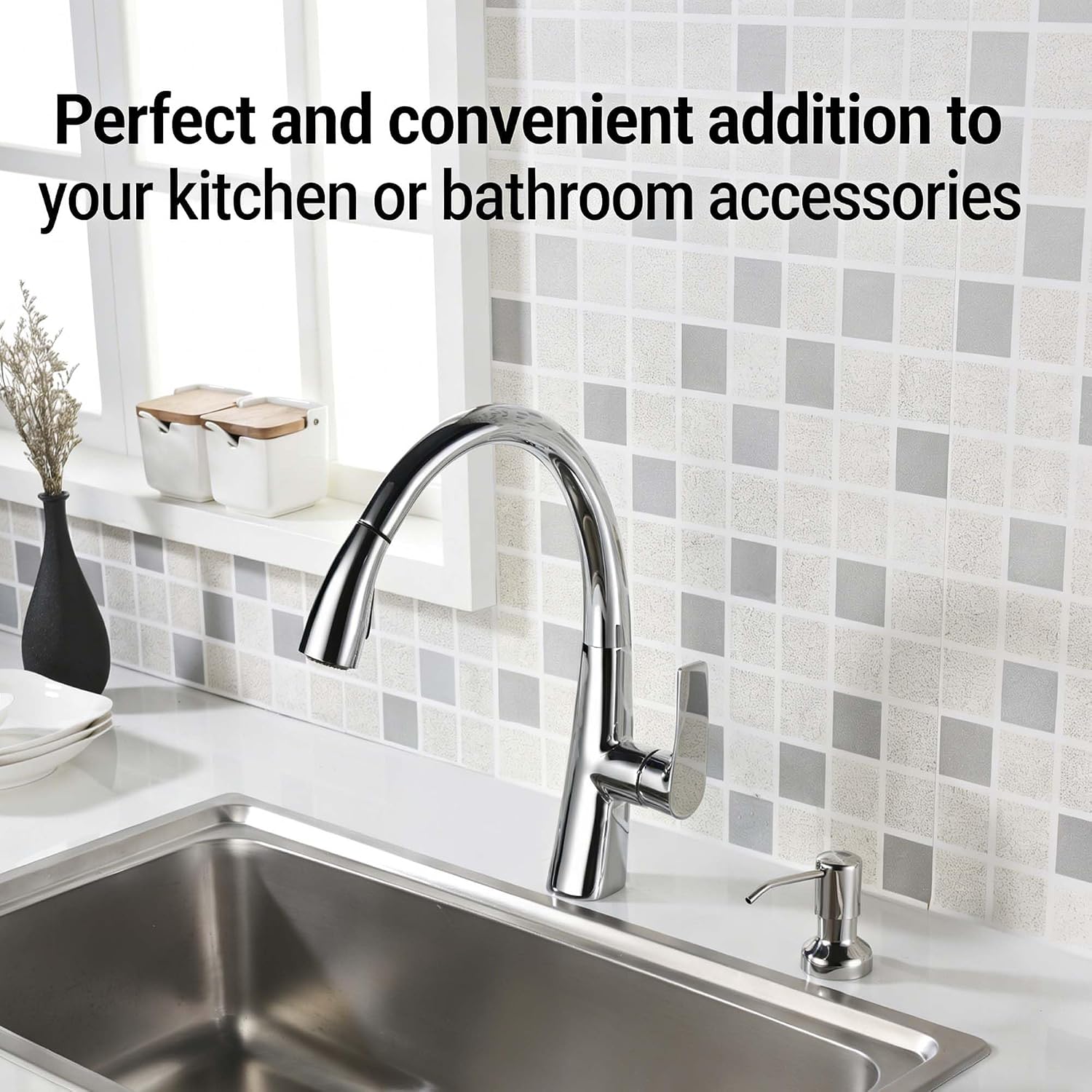 Detalle 2 de SonTiy FA7110142 Chrome Sink Soap Dispenser, 17 oz Bottle and 47-inch Tube